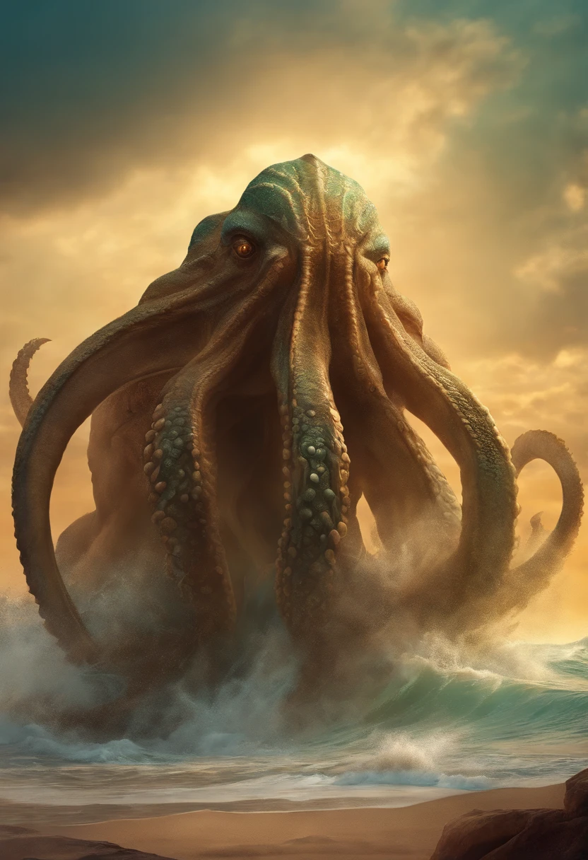 sand glass kraken attacking, Rpg art, rpg token, full body, terrifying creature, big monster, desert background, Fantastic digital art