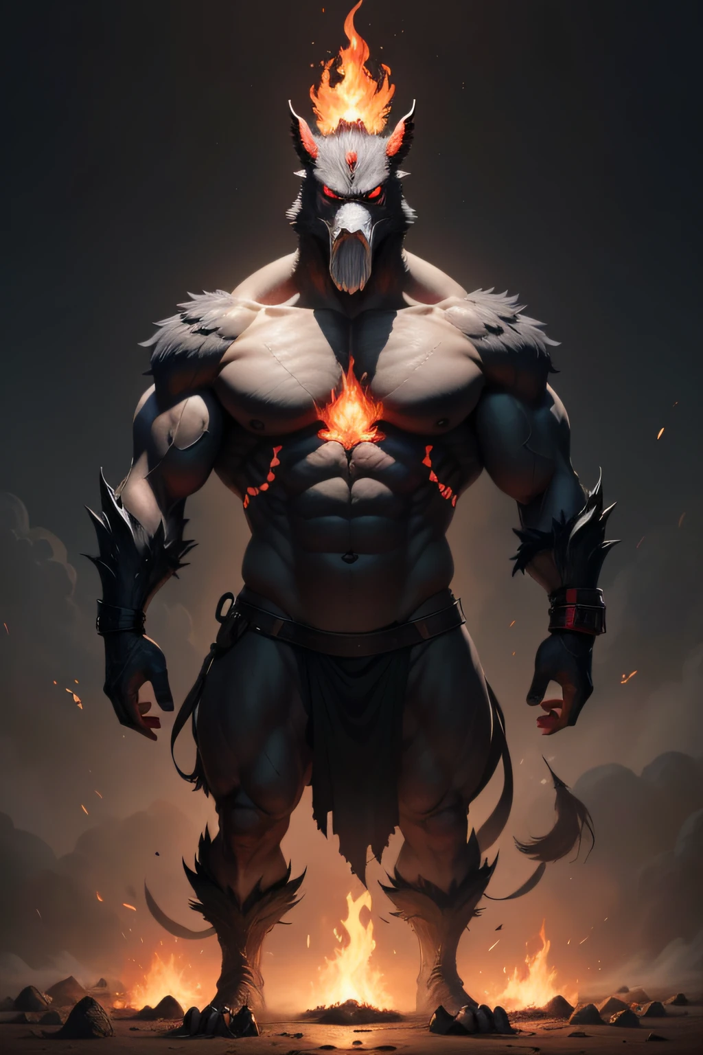 There is a kind of monster,Shaped like a chicken,The body size is many times larger than that of a chicken,There was a red flame on the body,The eye、nase、The mouth、Straight ears and straight cheeks,The abdomen has two claws