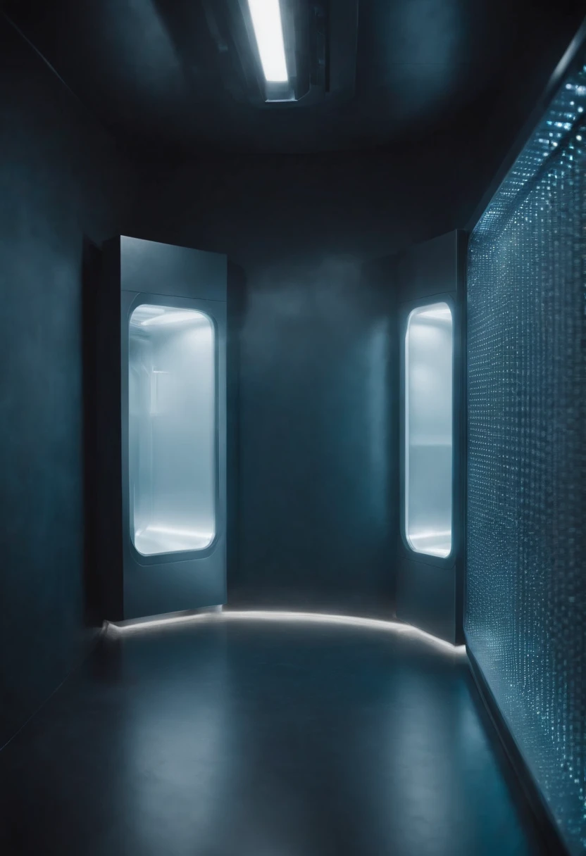 Cryogenic chamber room with only one open chamber, the setting has to be futuristic