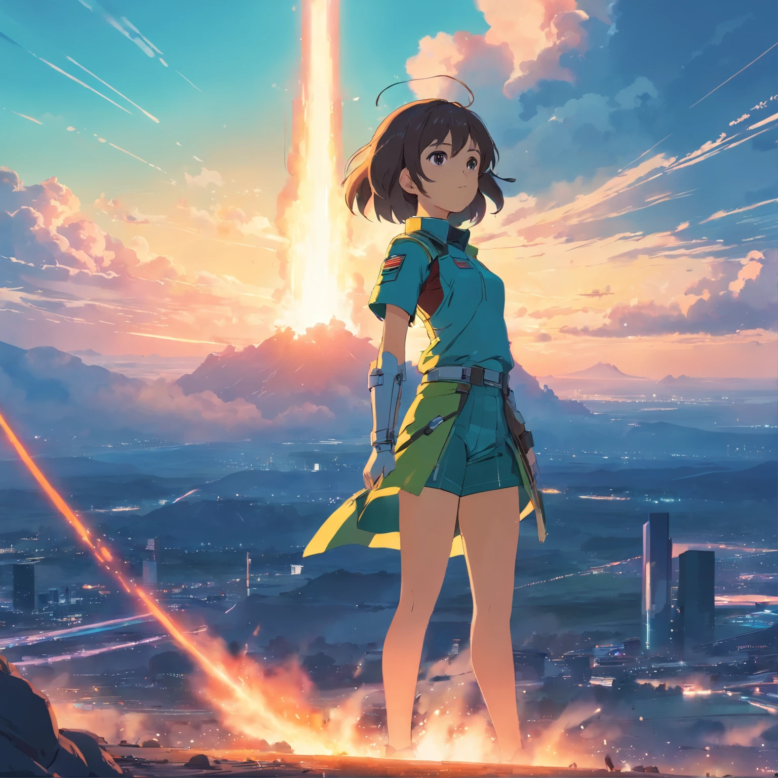 The battlefield of the future,War of Alien Civilizations,Smoke from a pistol fills,A small mound,It has a red flag on it,Soldier in armor,full armor,Background - Army SA,The picture is stunning,a gorgeous,a gorgeous,in the style of futurism, 16k, nd