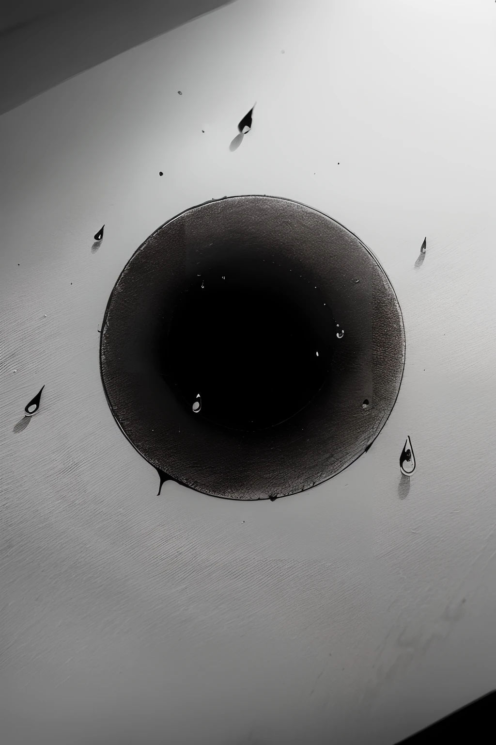 a simple black line drawing of a circle under a rainy cloud, pen and ink, detailed raindrops, high contrast, black and white, sketchy style, soft shading, fine lines, ink wash effect, minimalistic, dark background, dramatic lighting,