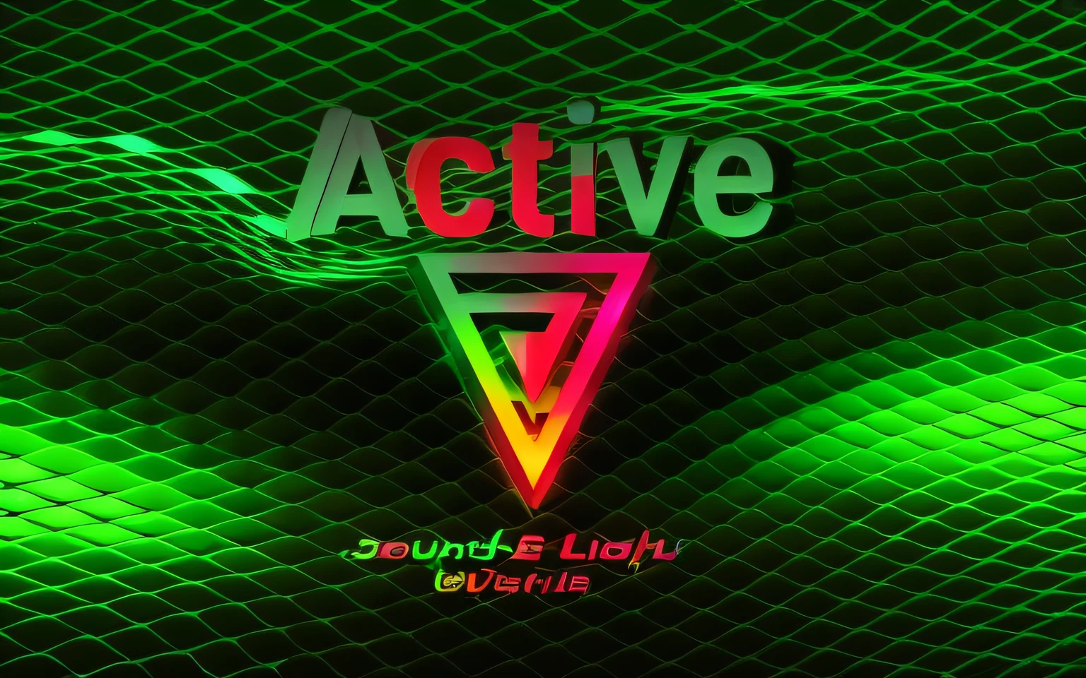 Nahaufnahme eines Logos auf einem vermaschten Hintergrund, aktiv, Ton, Ereignis, aktiver Vulkan, Schwarzlicht reaktiv, 🤬 🤮 💕 🎀, Schwarzlicht-Rave, Abenteuer, Aktive Kampfzone, Akzentbeleuchtung, Geometrischer Hintergrund; LED, Volume Light, Reflexionslicht, Logo, Logo, Acidwave, nigth, Emissionsleuchten, Promo, Gutscheinkarten