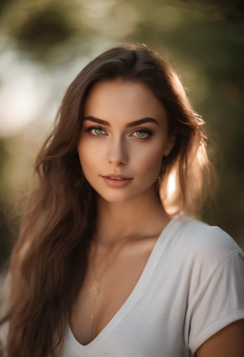 closeup portrait of a young sexy Ukrainian woman with revealing Fit and flare dress in Spa retreat , symmetrical face,  Outdoor lighting, Brooding atmosphere, sharp eyes