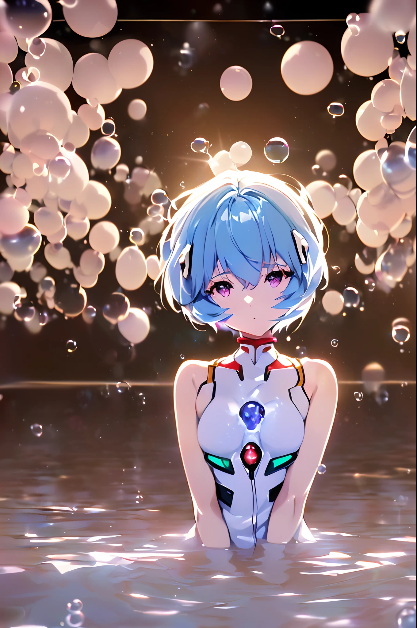 (((ayanami rei))),((((BREAK,Design an image with a fisheye lens effect, capturing a wide field of view with a distinctive, curved perspective.BREAK,)))1girl,solo,(masterpiece,best quality, official art,aim to viewers, beautiful and aesthetic:1.3),((ultra high res,golden ratio,)) (4k),((from above,at night,underwater)),((((bubbles,))))dynamic lighting, cinematic lighting,(photon mapping, radiosity, physically-based rendering,automatic white balance), technological sense,Amazing,sharp focus,rich background, (((high detailed skin,)))dynamic lighting,intricate detailed outfit,glowing eyes,watery eyes,((short hair,))deadpan,skiny,slender,white plugsuit,headgear,(masterpiece sidelighting),(bishoujo,lustrous),(sky blue hair,pink eyes,）[[delicate fingers and hands:0.55]::0.85],(detail fingers),(((Ultra Photographic Quality,ultra wide angles)))),((incredibly absurdres)),full body shot,((extremely_detailed_eyes_and_face)),(disheveled hair),FilmGirl,(dynamic configuration: 1.2),Brilliant,drifting Nebula,ethereal, glossy ,striking contrast,