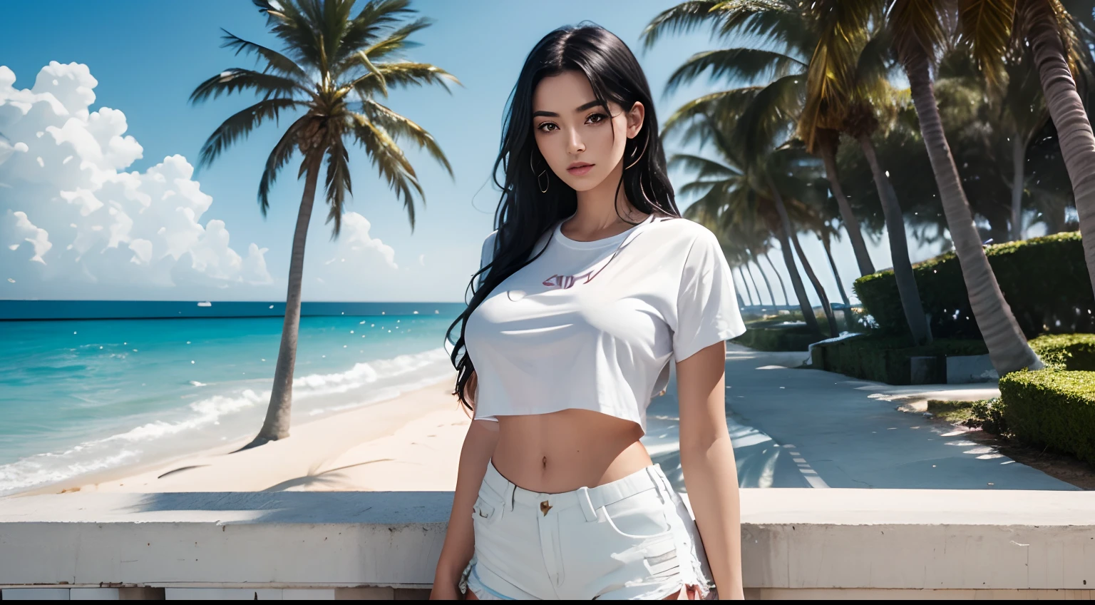 (Beautiful 25-year-old female Greek model), (Long black hair), (pale-skin), (Detailed sweaty appearance), (serious face), (Dressed in a white revealing and see-through Greek maiden costume), Front view, Waist Up Shot, Dynamic Pose, Ambient lighting, photo realism, Intricate facial details, Intricate hand details, highly detaild, vibrant colours, films, High definition, Fashionable at Artstation - Style Raw, Sunny weather, large full breasts, seaside, waves, palm tree, White t-shirt and ripped shorts,, Sunny weather, large full breasts, seaside, waves, palm tree, White t-shirt and ripped shorts, Sunny weather, large full breasts, seaside, waves, palm tree, White t-shirt and ripped shorts, Sunny weather, large full breasts, seaside, waves, palm tree, White t-shirt and ripped shorts, Sunny weather, large full breasts, seaside, waves, palm tree, White t-shirt and ripped shorts, Sunny weather, large full breasts, seaside, waves, palm tree, White t-shirt and ripped shorts, Sunny weather, large full breasts, seaside, waves, palm tree, White t-shirt and ripped shorts, Sunny weather, large full breasts, seaside, waves, palm tree, White t-shirt and ripped shorts