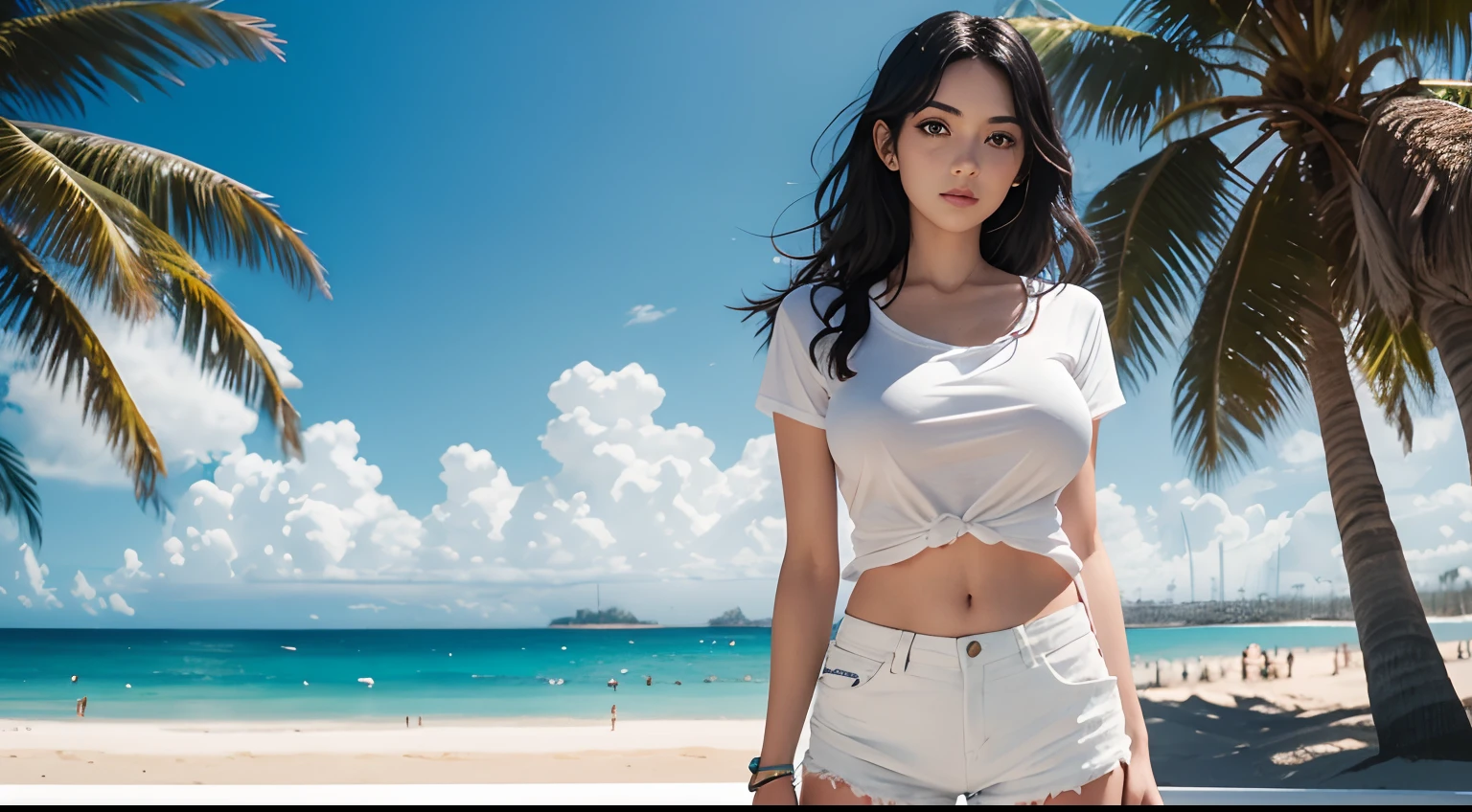 (Beautiful 25-year-old female Greek model), (Long black hair), (pale-skin), (Detailed sweaty appearance), (serious face), (Dressed in a white revealing and see-through Greek maiden costume), Front view, Waist Up Shot, Dynamic Pose, Ambient lighting, photo realism, Intricate facial details, Intricate hand details, highly detaild, vibrant colours, films, High definition, Fashionable at Artstation - Style Raw, Sunny weather, large full breasts, seaside, waves, palm tree, White t-shirt and ripped shorts,, Sunny weather, large full breasts, seaside, waves, palm tree, White t-shirt and ripped shorts, Sunny weather, large full breasts, seaside, waves, palm tree, White t-shirt and ripped shorts, Sunny weather, large full breasts, seaside, waves, palm tree, White t-shirt and ripped shorts, Sunny weather, large full breasts, seaside, waves, palm tree, White t-shirt and ripped shorts, Sunny weather, large full breasts, seaside, waves, palm tree, White t-shirt and ripped shorts, Sunny weather, large full breasts, seaside, waves, palm tree, White t-shirt and ripped shorts, Sunny weather, large full breasts, seaside, waves, palm tree, White t-shirt and ripped shorts