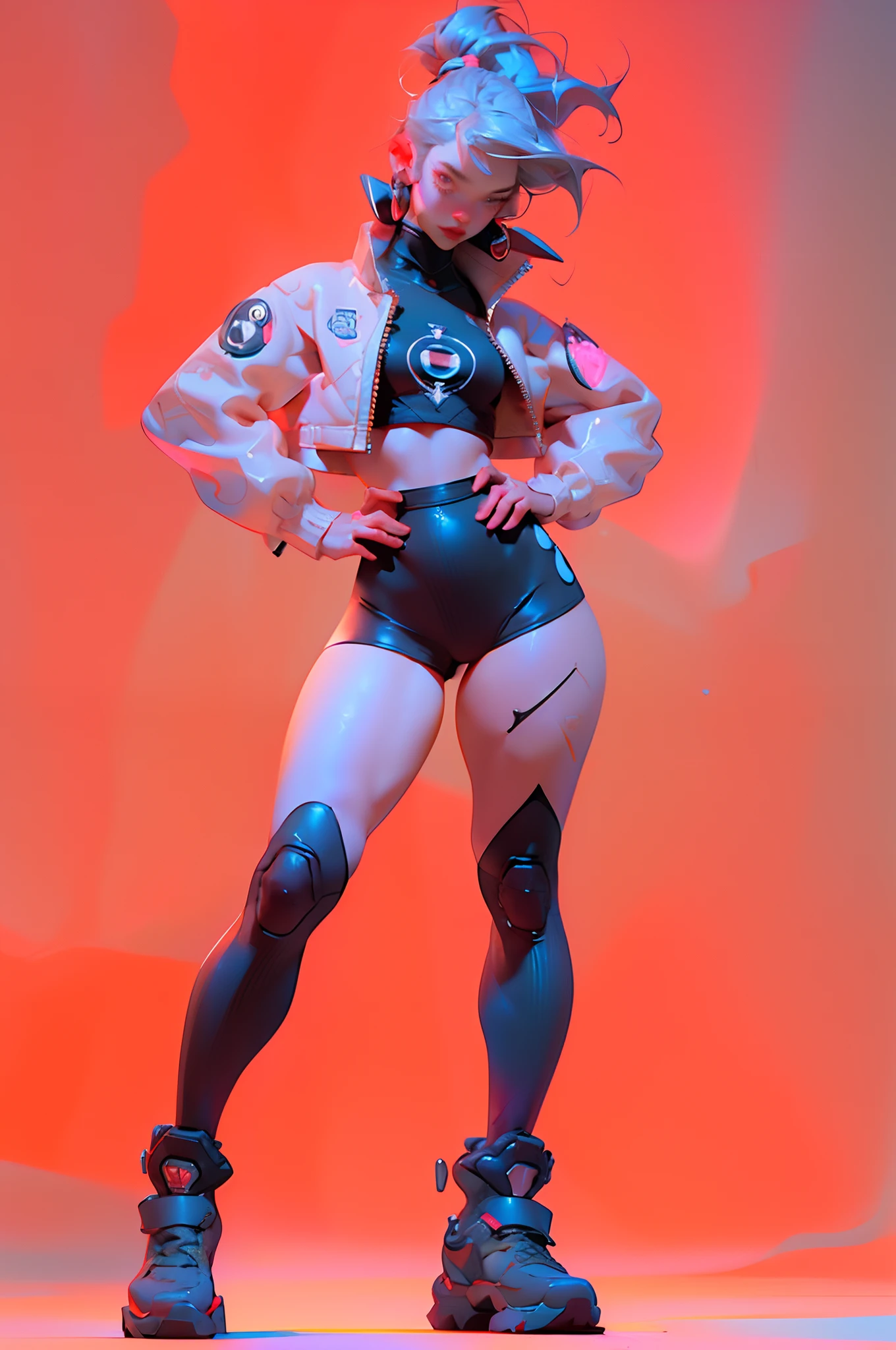((melhor qualidade)), ((master part)), ((realista)) e pGostosaografia ultra-detalhada, Juri Han,Menina bonita Juri Han de Street Fighter, bunda grande, Garota bonita, Neon light. veste um (Top Tecnologia-Desgaste) e um (corda preta, white pattern :1.2) , ((Beautiful and Aesthetic)), sexy, seios grandes, gostosa, mama grande, cyberpunk gym, dingy gym,