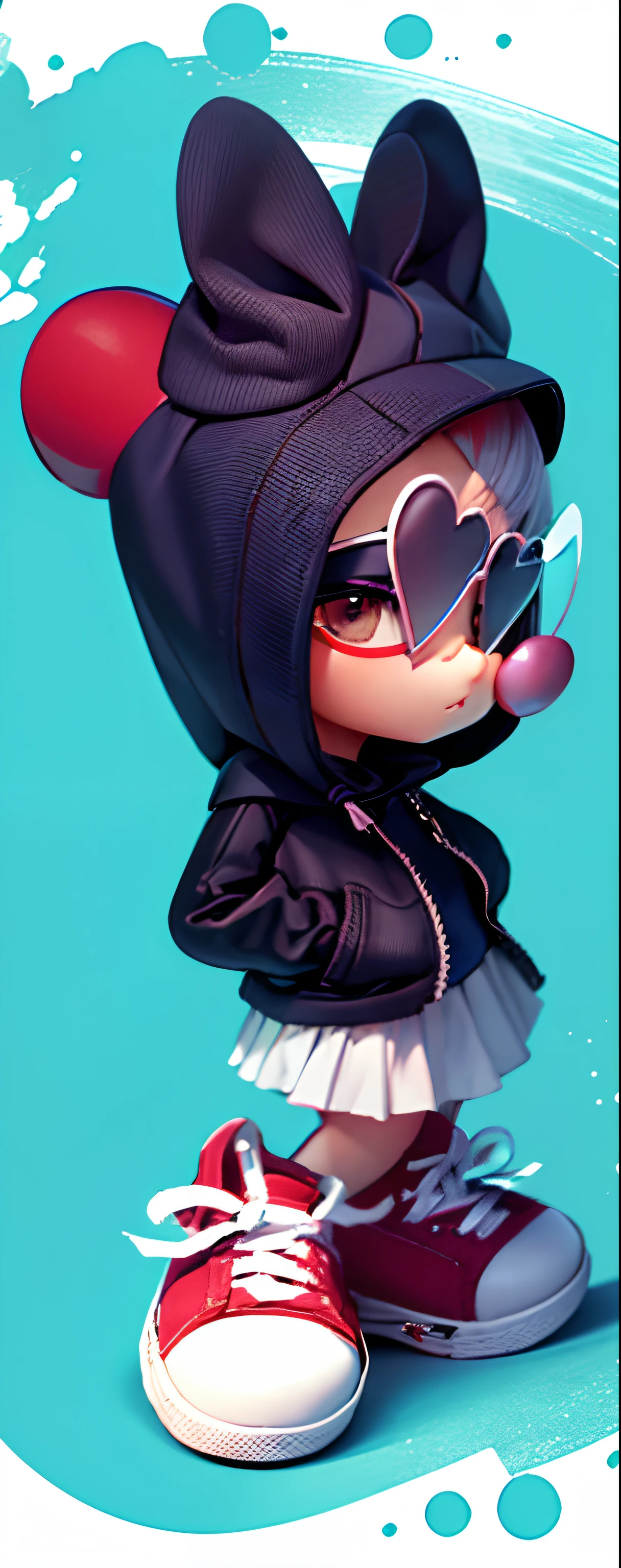Menina rato Personagem de desenho animado, hood, Top on the head, heart glasses, tenis converse all star, saia