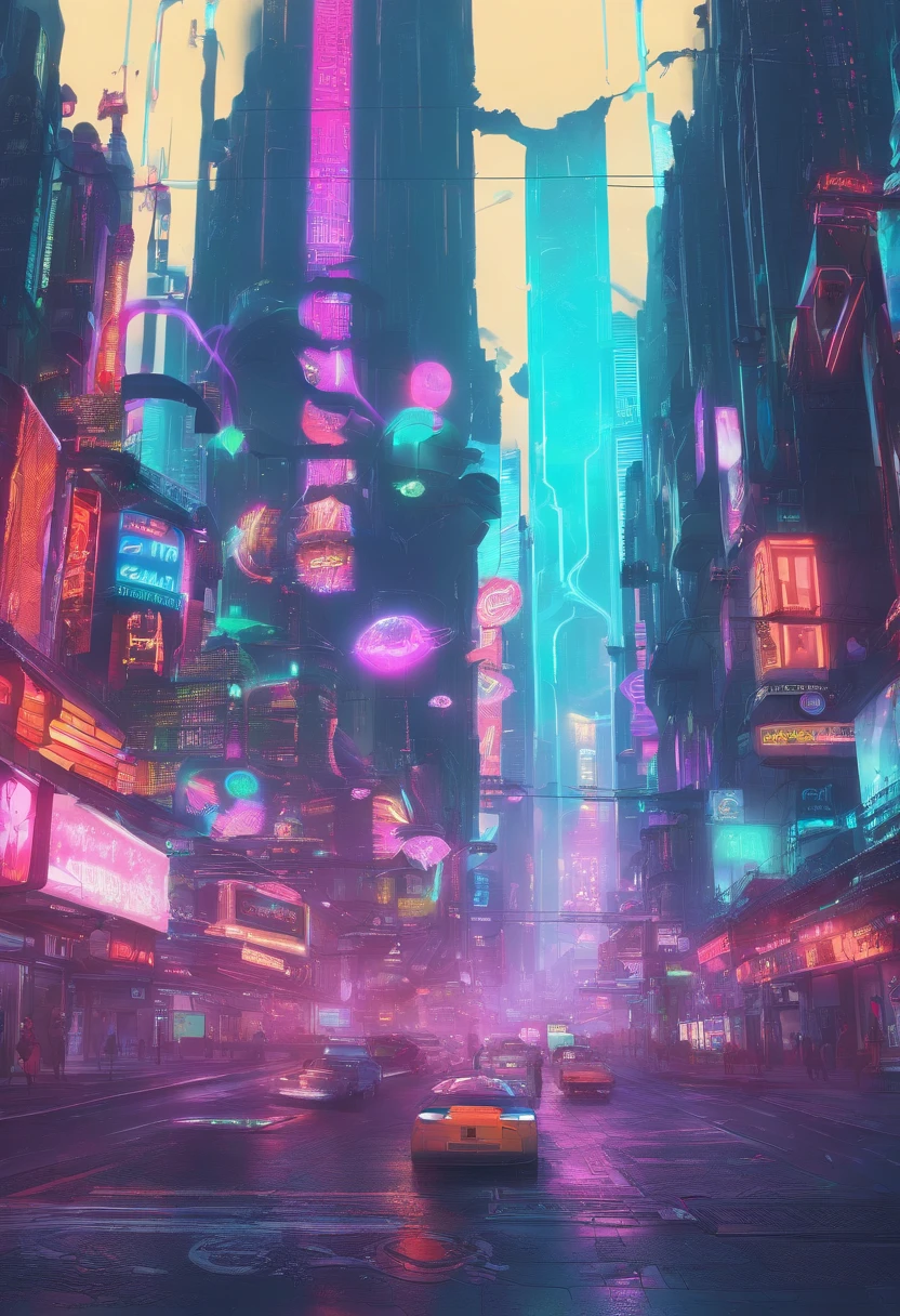 retrofuturism, Street, The future of utopia, android, Flying Droid, Overgrown buildings, Winters, (starry nights), neon light, 4K, wall-paper,科幻小说,illuminating,Environmental concept art&amp;designs,digital 3 d,Character modeling,3D,Real Stick,textured,CGI,environment,((Simon Stalenhag)),concept,Environmental concept art&amp;designs,SF