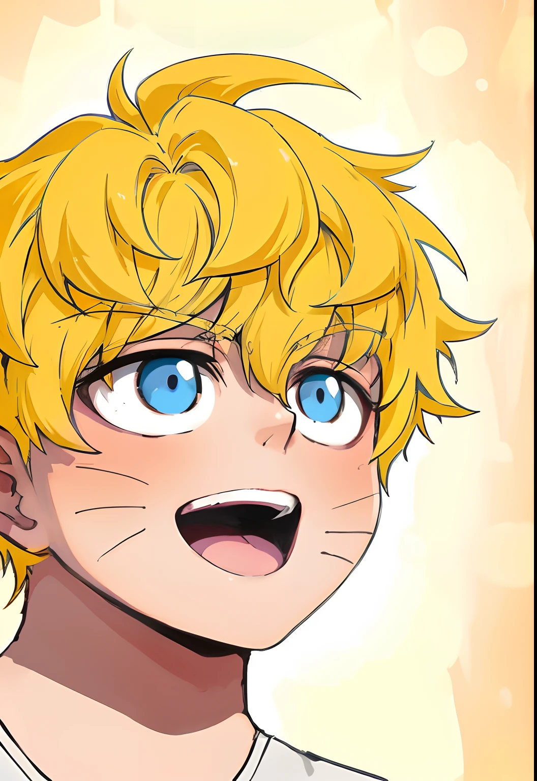 menino anime com cabelo amarelo e olhos azuis sorrindo, Menino loiro com olhos amarelos, arte chave do anime, Genos, laranja - menino anime cabelo, Demon Slayer rui fanart, kentaro miura manga art style, colored manga panel, 8k!, fanart de alta qualidade, em estilo anime, digital manga art, estilo de anime limpo e detalhado, Digital anime illustration, colored manga art