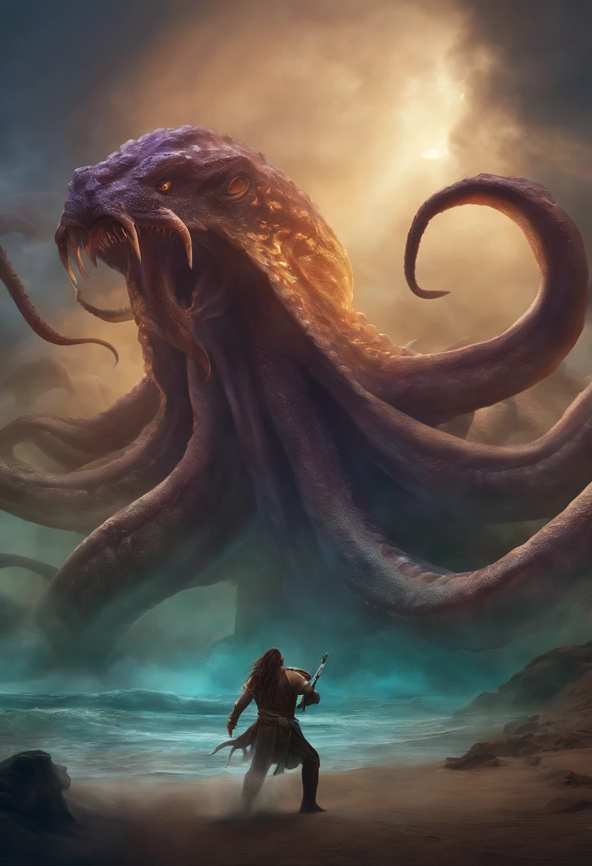 glass kraken attacking, Rpg art, rpg token, full body, terrifying creature, big monster, desert background, Fantastic digital art
