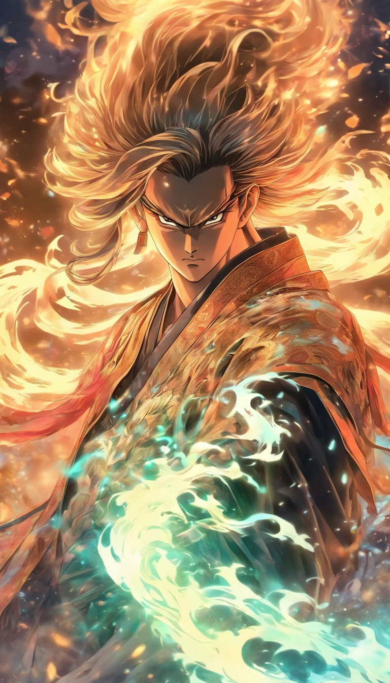 China-style,中景 the scene is,The Taoist priest stood in front of the huge transparent Suzaku,Stretch your hands,Long messy hair,Glow effects,Hyper-realistic,Ultra photo realsisim,Chinese black and white ink style,Silver,Decolorization,Smudge,ink,8K,super-fine,high qulity,OC renderer