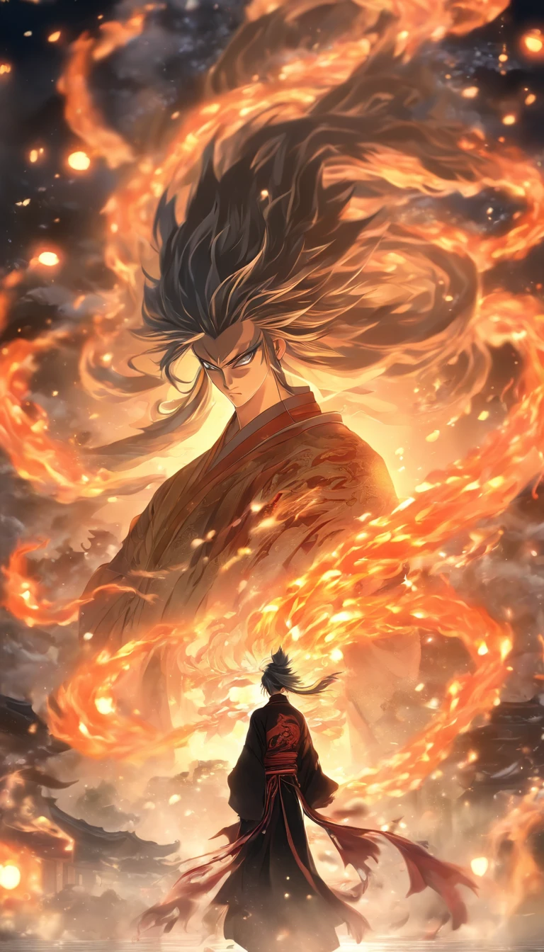 China-style,中景 the scene is,The Taoist priest stood in front of the huge transparent Suzaku,Stretch your hands,Long messy hair,Glow effects,Hyper-realistic,Ultra photo realsisim,Chinese black and white ink style,Silver,Decolorization,Smudge,ink,8K,super-fine,high qulity,OC renderer