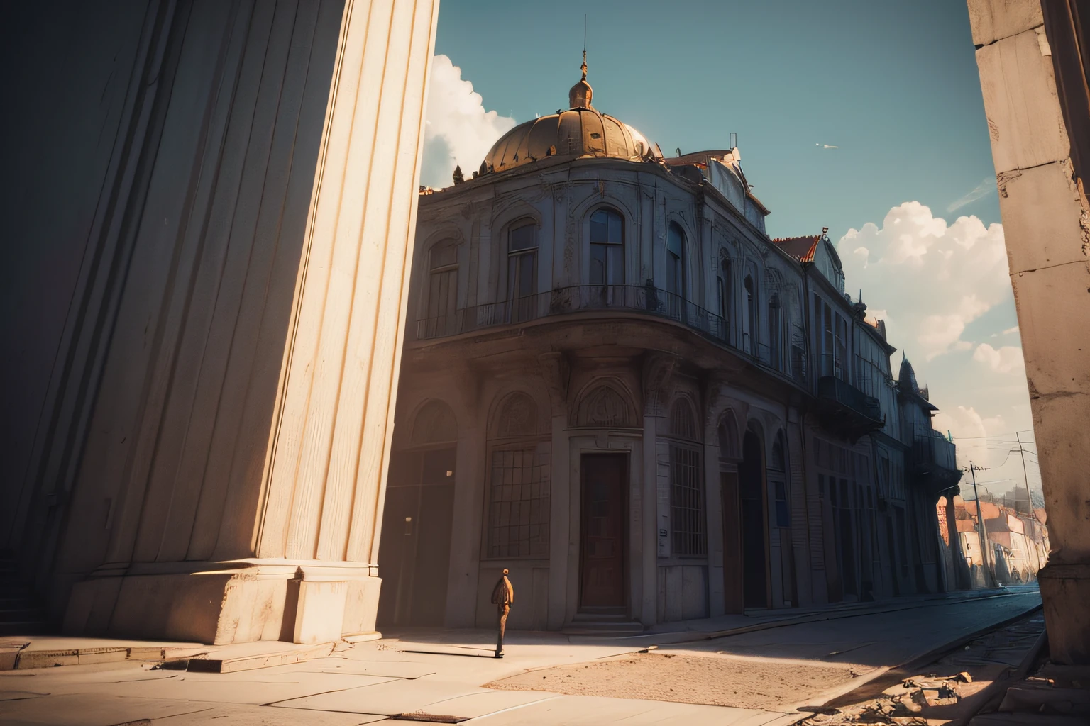 ((highres)), ((masterpiece)) paisagem da cidade de lisboa, dia ensolarado. ussr atmosférico, intrincado, elegante retro, clear, altamente detalhado, foco duro, panarânico, epic realistic,, hdr. 8k, (dark shot:1.17), epic realistic, faded, ((cores neutras)), art, (hdr:1.5), (muded colors:1.2), hyperdetailed, (artstation:1.5), cinemactic, luzes quentes, dramatic light, (detalhes intrincados:1.1), fundo complexo, (rutkowski:0.8), (teal e laranja:0.4)