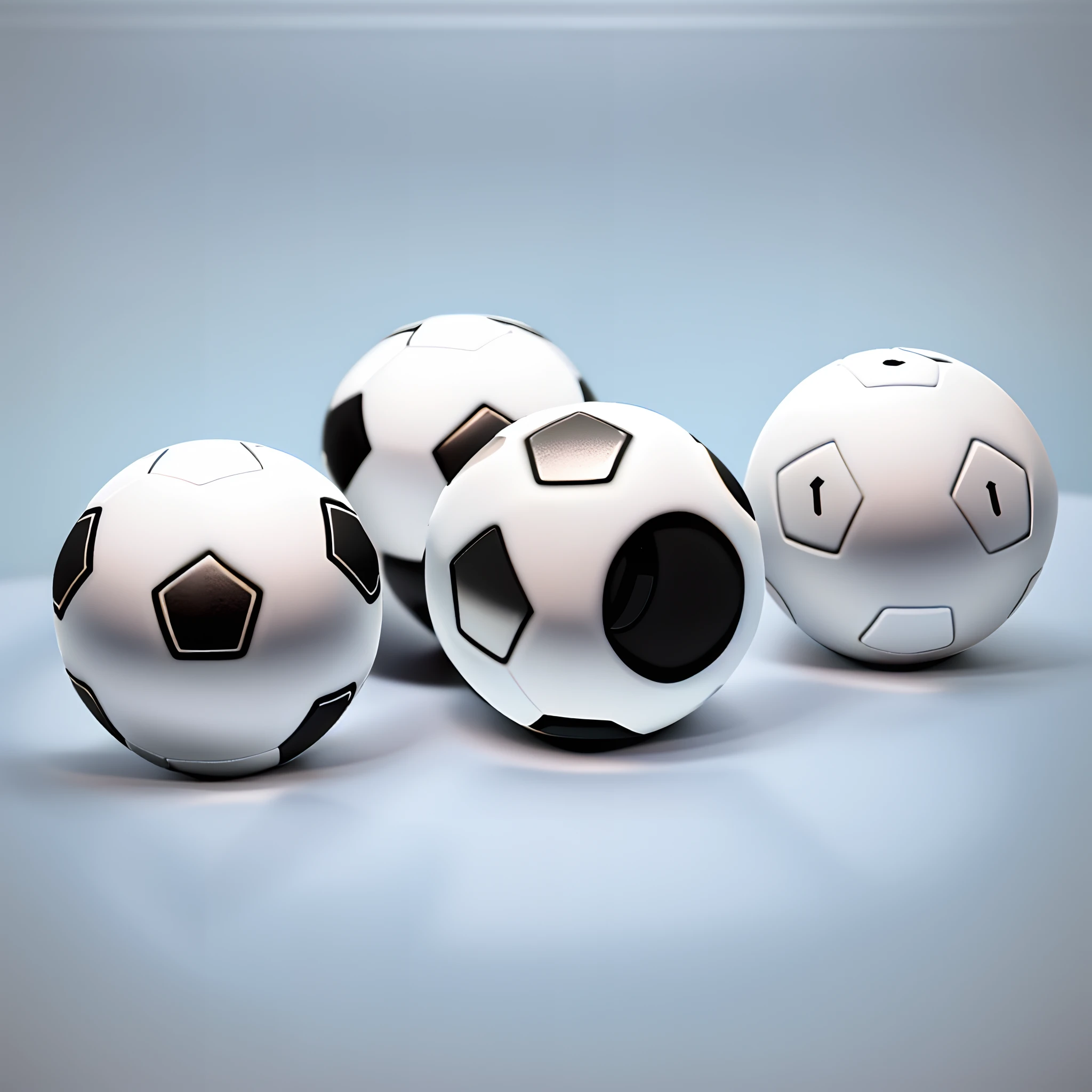 Three black and white footballs sit on a white surface, knobs, 3 4 5 3 1, soccer ball, | 28mm |, soccer ball, 35 mm product photo”, soccer ball, Shiny knob, Flying football, title, Ball, 2023 4K, miniature product photo, 45mm, mid riff, 4 5 mm