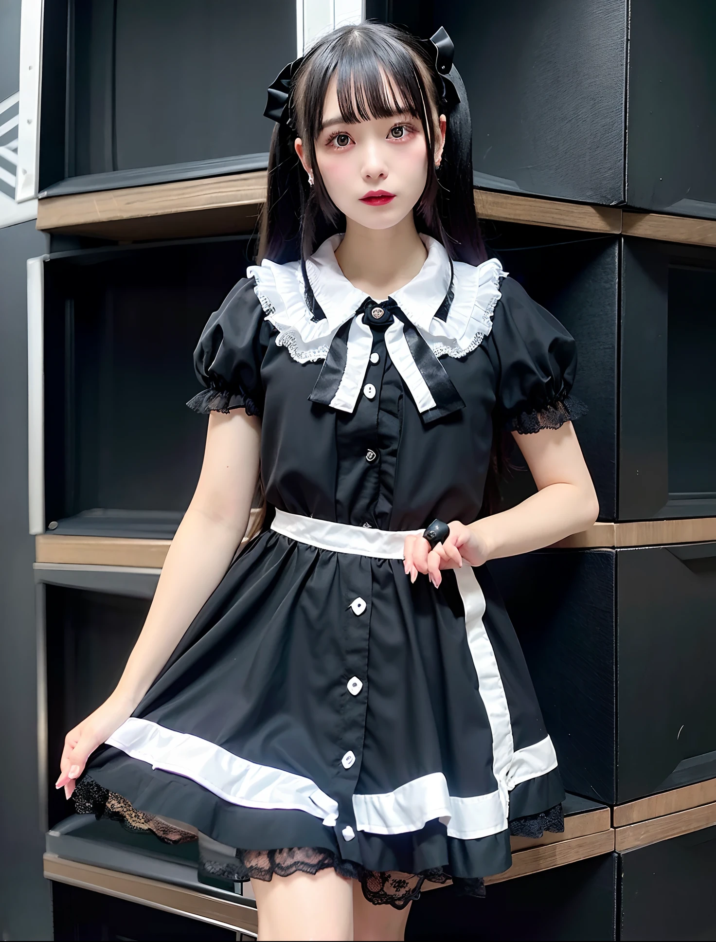 Araffe girl in a black and white dress posing for a picture - SeaArt AI