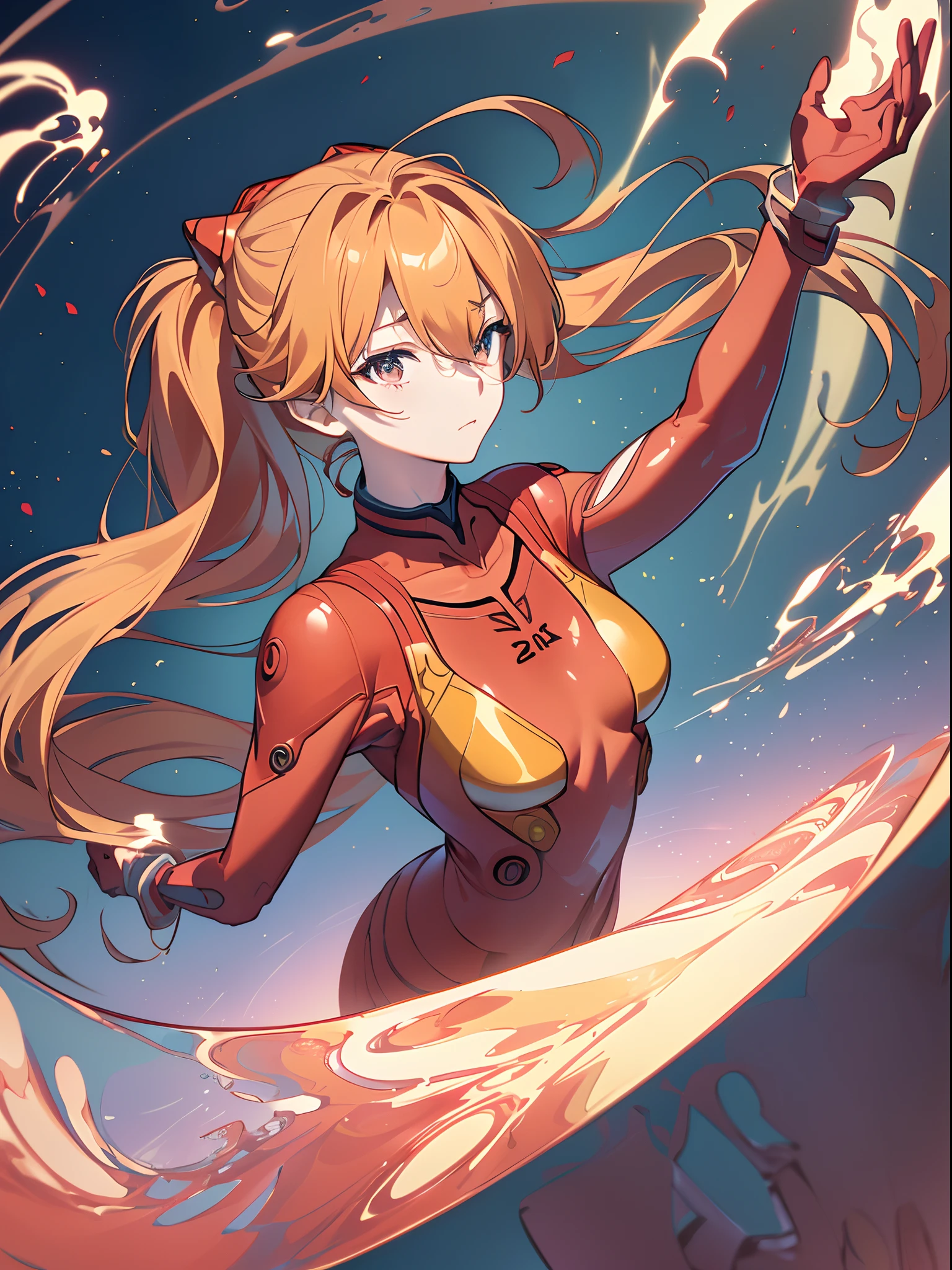 ((souryuu asuka langley,bodysuit,red plugsuit1.2,Blonde,low ponytail)),(Glowing eyes:1.233), diffuse reflection, high-profile, majestic,(frown,Tsundere,a very blushing face,)(Beautiful and detailed eyes:1.3),1girl,Solo,(Masterpiece,Best quality, offcial art,Target the audience, Beautiful and aesthetic:1.2),(超高分辨率,Golden ratio), (4K), (looking from above),((colourful flower bouquet,)),Floating, (photo maping, Physically-based rendering,automatic white balance),Amazing,Sharp focus,cinema backgroundstyle of cyberpunk, (((high detailed skin,)))Dynamic lighting,Intricately detailed clothing,Watery eyes,(masterpiece sidelighting),(a beauty girl,The sheen),[[Delicate fingers and hands:0.55]::0.85],(Detail fingers),((((BREAK,Design an image with a fisheye lens effect, capturing a wide field of view with a distinctive, curved perspective.BREAK,)))Superior photographic quality,((extremely_Detailed_Eyes_and_face)),(Disheveled hair),Movie girl,