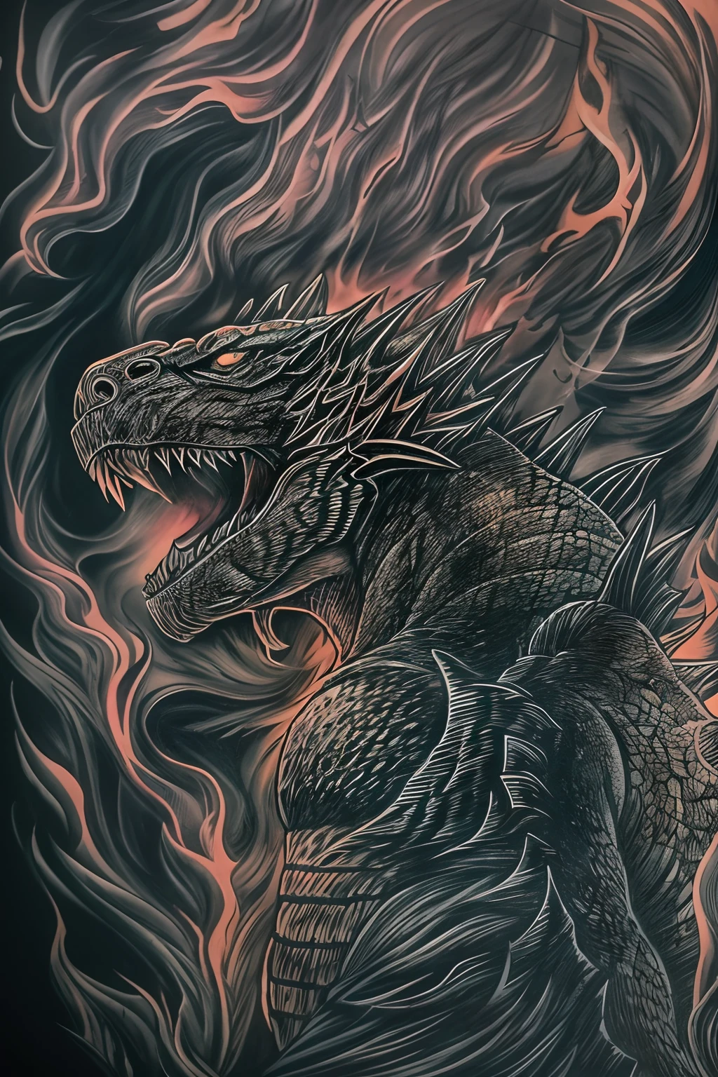 (photo of detailed intricate back tattoo of Godzilla face close, woman's back, flash photography, dark nightclub),(best quality,4k,8k,highres,masterpiece:1.2),ultra-detailed,(realistic,photorealistic,photo-realistic:1.37),intricate designs,detailed shading,shadow and light play,subtle color variation,precise linework,ominous atmosphere,tactile texture,neon lights,smoke-filled room,dynamic pose,imposing presence,huge scales,sharp teeth,fiery eyes,luminous glow,contrasting dark background,striking composition,impressive scale and depth,gorgeous inking technique,impeccable craftsmanship,inspiring admiration,dramatic impact,awe-inspiring subject,majestic and powerful representation