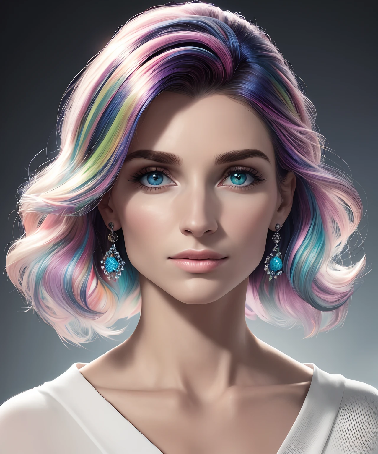 perfil de frente, cabelo branco, roupa leve, volumeric lighting, futurista, olhos multicoloridos, olhos detalhados, hiper detalhados, altamente detalhados, linda, pequenos detalhes, ultra detalhado, melhor qualidade, intrincado, hiper-realismo, clear, digital illustation, detalhado, realismo, intrincado, 4k, 8k, Trends in the Arts Station, boa anatomia, beautiful lighting, premiado, fotorrealista, sombras realistas, realistic lighting, beautiful lighting, raytracing, detalhes intrincados, mal-humorado, thirds rule, obra-prima, (illustration: 1.1), alta resolução, (CG extremamente detalhado, unidade, papel de parede 8k: 1.1), rosto bonito, rosto altamente detalhado, ultra realista, obra-prima , bokeh, extremamente detalhado, intrincado, zoomout, colorido, cores vibrantes,