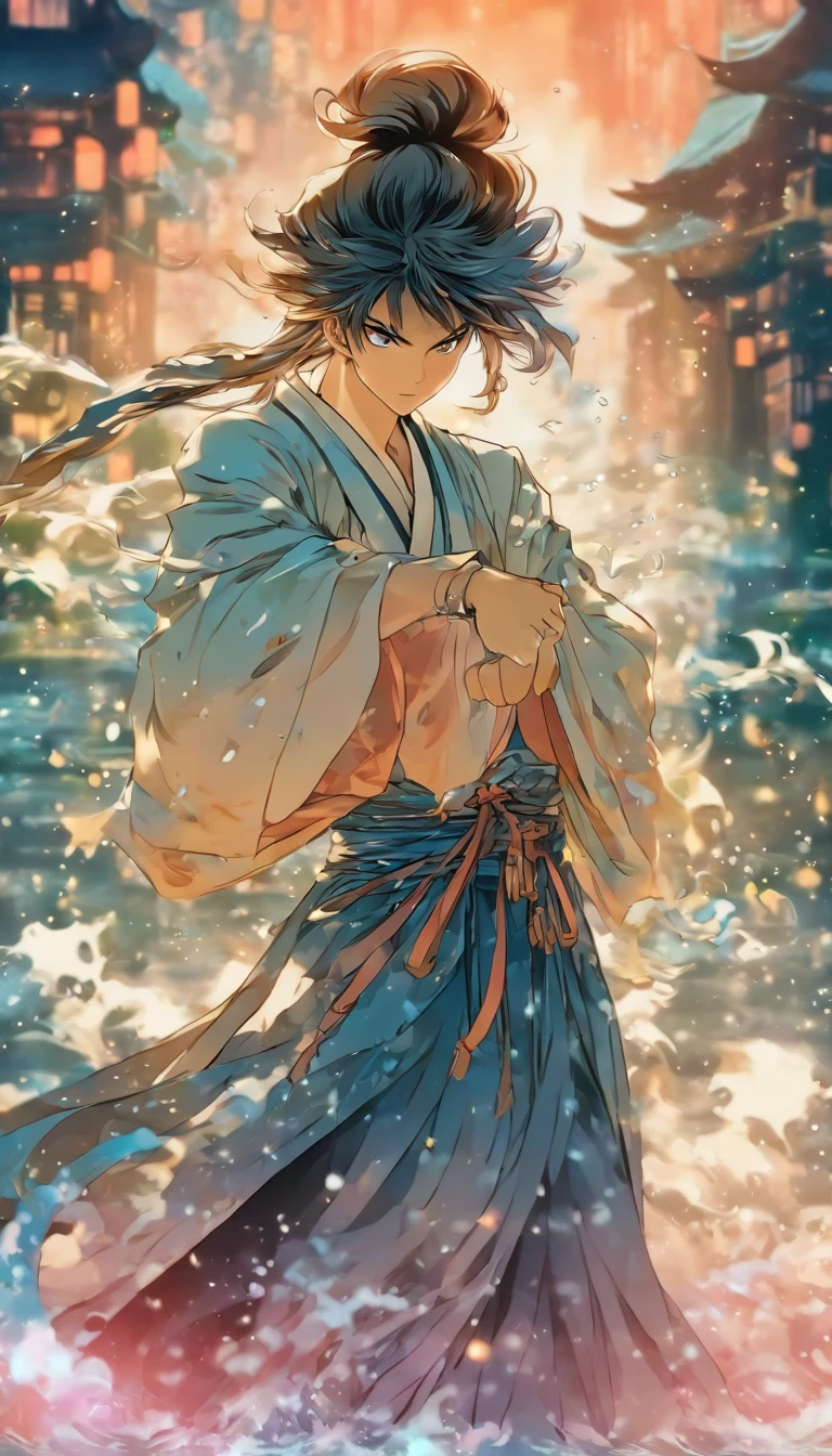 Chinese ink style，water ink，ink，Smudge，Black and white，Decolorization，A sword fairy，Flowing and chic，Wide robe，8k，super-fine，Hyper-realistic，OC renderer