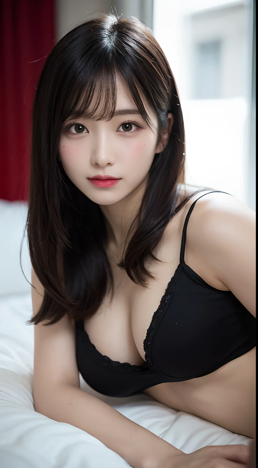 randome pose, mix4, (8K, Raw photography, top-quality, masterpiece: 1.45), (realisitic, Photorealsitic: 1.37), one girls, cute little, A smile、inside in room, on the beds, profetional lighting,natta, photon maping, Radio City, physically-based renderingt, Gradient black hair, white hair, Semi-long fluffy hair, a handsome, girl with, large full breasts,Sexy underwear in pink color,lace sexy underwear,see -through,Transparent,Underwear with a small area,Racy underwear,top quality photo, hight resolution, 1080p, (clearface), (Detailed face description), (Detailed hand description), (masterpiece), realisticlying, extreme light and shadows, dishevled hair, masterpiece, lush detail, (Fine facial features), (Highest Quality Photos), (masterpiece), (finely eye), dual、Look in front of you, Fine clavicle,Emphasis on the armpits、Show lower milk,Lying in bed,Sleep on your back,lyin in bed,Seduction poses,M-shaped legs,open one's legs