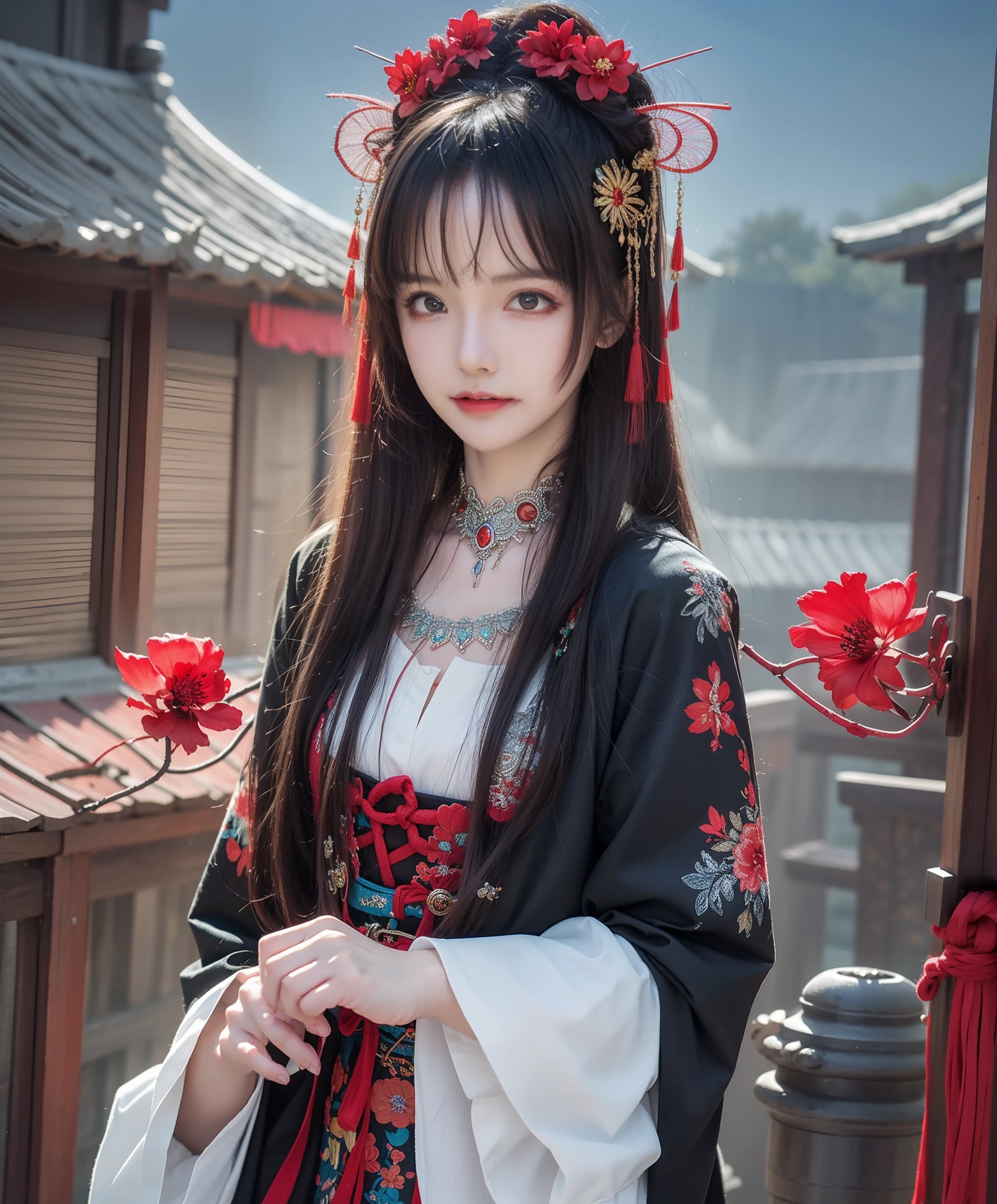 (8k, RAW photo:1.2),best quality, ultra high res,dramatic angle,(fluttered detailed color splashs), (illustration),(((1 girl))),(long hair),(rain:0.9),(hair ornament:1.4),there is an ancient palace beside the girl,chinese clothes,(focus on), color Ink wash painting,(color splashing),colorful splashing,(((colorful))),(sketch:0.8), Masterpiece,best quality, beautifully painted,highly detailed,(denoising:0.6),[splash ink],((ink refraction)), (beautiful detailed sky),moon,highly,detaild,(masterpiece, best quality, extremely detailed CG unity 8k wallpaper,masterpiece, best quality, ultra-detailed),(Lycoris radiata),