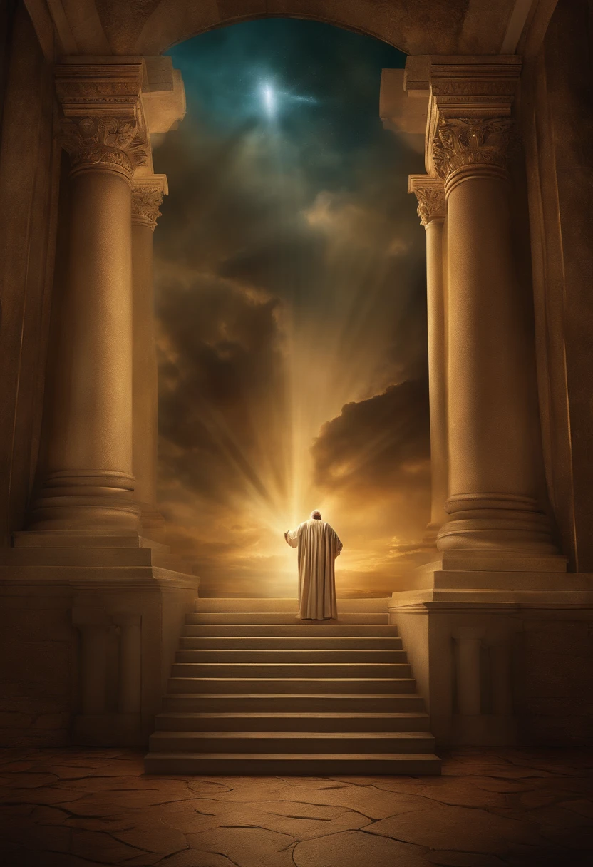 crie uma imagem realista ,  where an older man is raptured to heaven and finds the throne of God. the image needs to reflect the passage in the Bible where Paul describes his rapture.