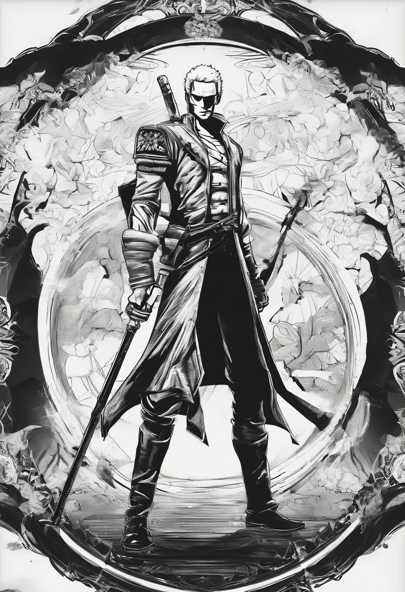 Design a gripping poster featuring zoro from "One Piece" in a fit of rage. Capture the essence of his burning determination and unyielding spirit as he unleashes his wrath upon his enemies. Keep it short, bold, and intense to convey the raw power of zoro's anger., Hypnotic, Androgynous, Gadgetpunk, face shot, Cinema4D rendering, Depth of field, Tapestry, black colors, Classical Realism, glow in the dark lighting, Hyper realistic, dramatic shadows, film noir style, 4k