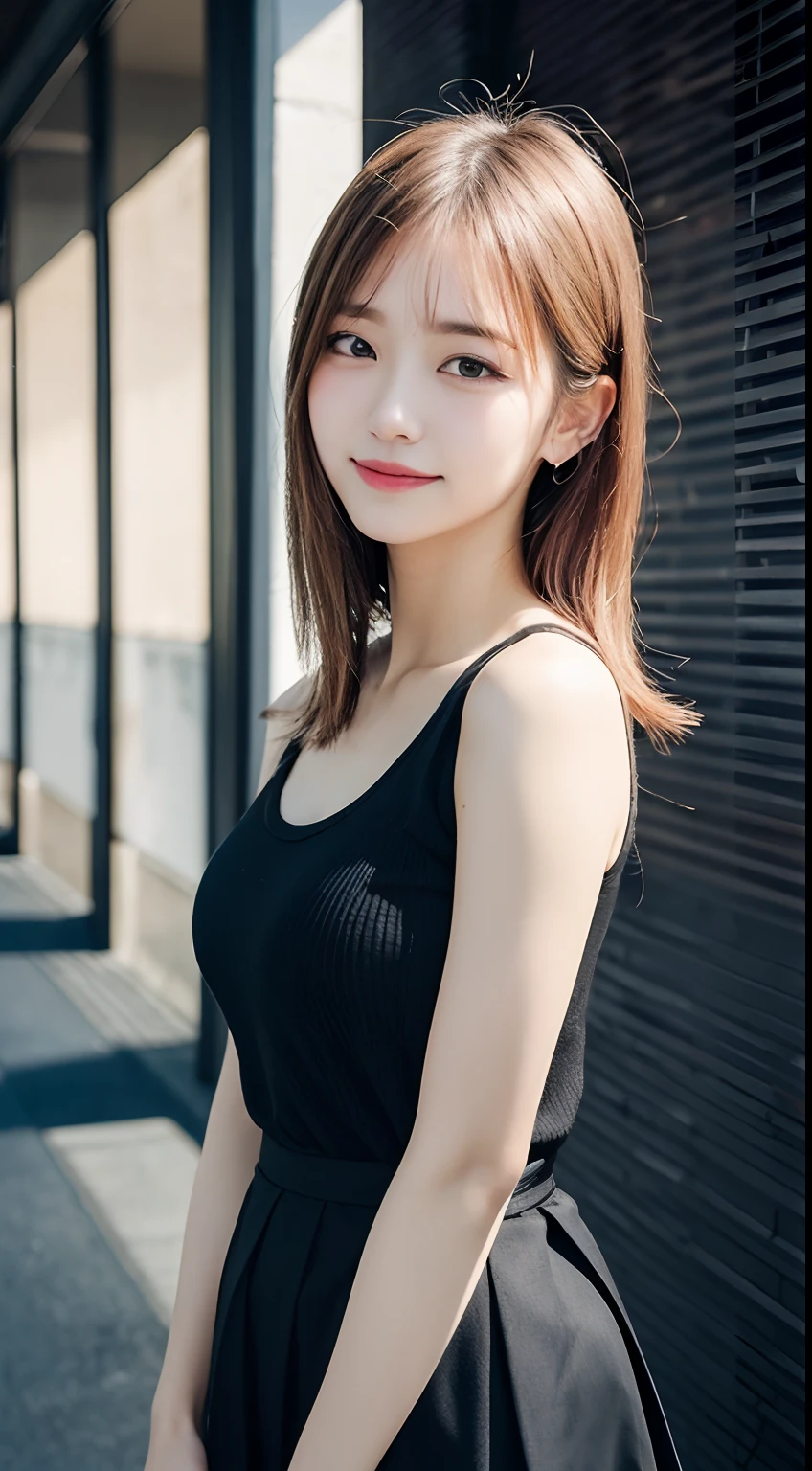 randome pose, mix4, (8K, Raw photography, top-quality, ​masterpiece: 1.45), (realisitic, Photorealsitic: 1.37), one girls, cute little, A smile、Cityscape, natta, profetional lighting, cafes,Street,photon maping, Radio City, physically-based renderingt, Gradient black hair, white  hair, Semi-long loose hair,gals,a handsome, girl with, large full breasts,校服, High school students,brother,schools,a sailor suit,Tight skirt,top quality photo, hight resolution, 1080p, (clearface), (Detailed face description), (Detailed hand description), (​masterpiece), realisticlying, extreme light and shadows, dishevled hair, ​masterpiece, lush detail, (Fine facial features), (Highest Quality Photos), (​masterpiece), (finely eye), dual、Look in front of you, Fine clavicle,Emphasis on the armpits、Show lower milk