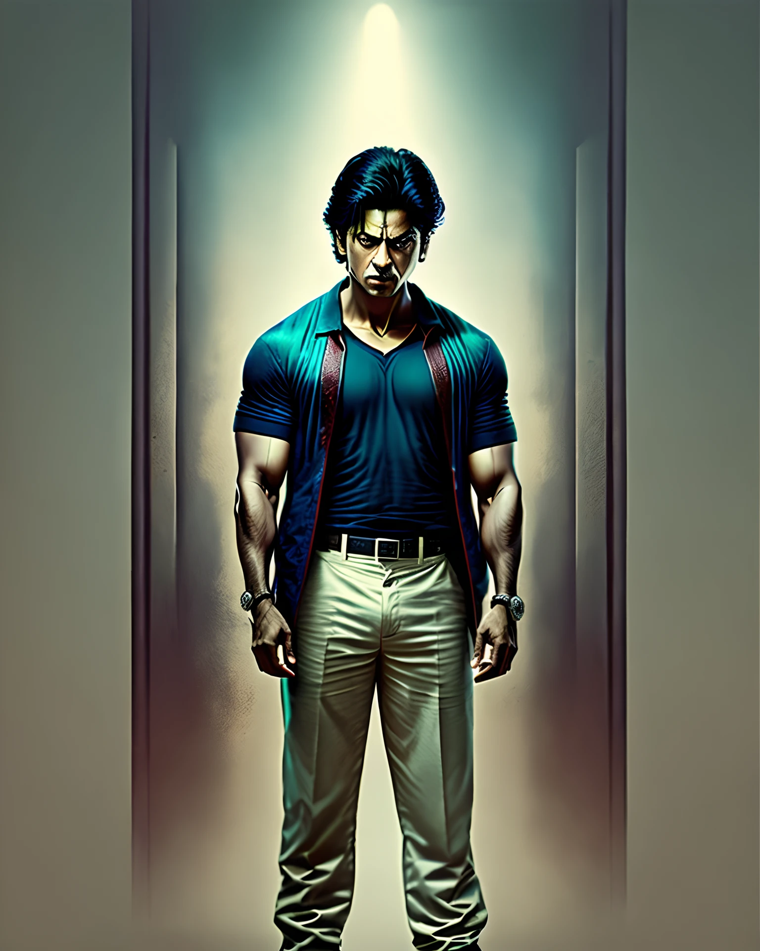 Shahrukh khan as RaOne movie character standing, UHD, ultra relastic, 84 k
