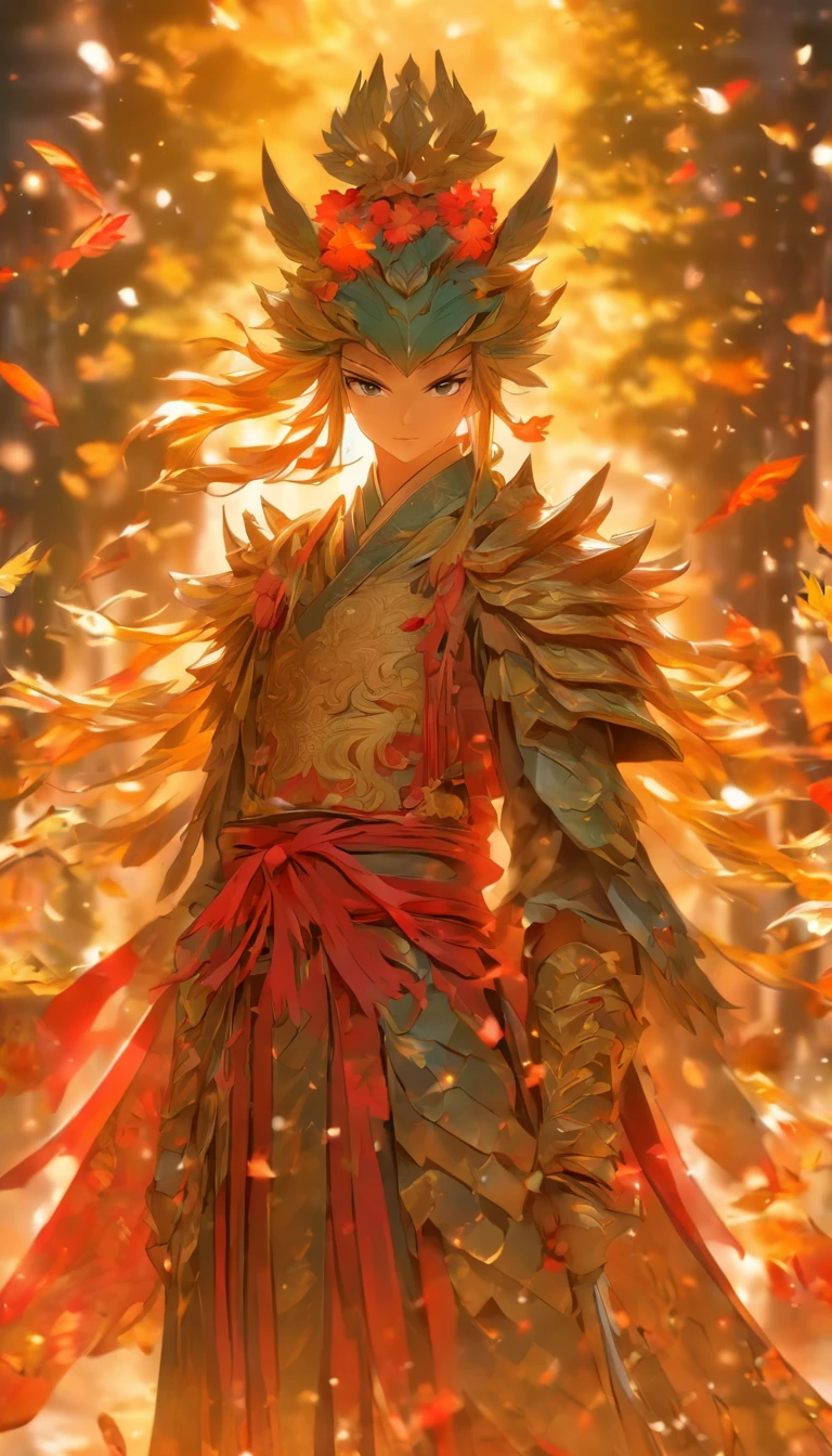 Chinese ink style,Smudge,faeries,Flowing and chic,Ancient armor,Full body like,Maple leaves,ventania,8K,((super-fine)),Hyper-realistic,(((OC renderer)))