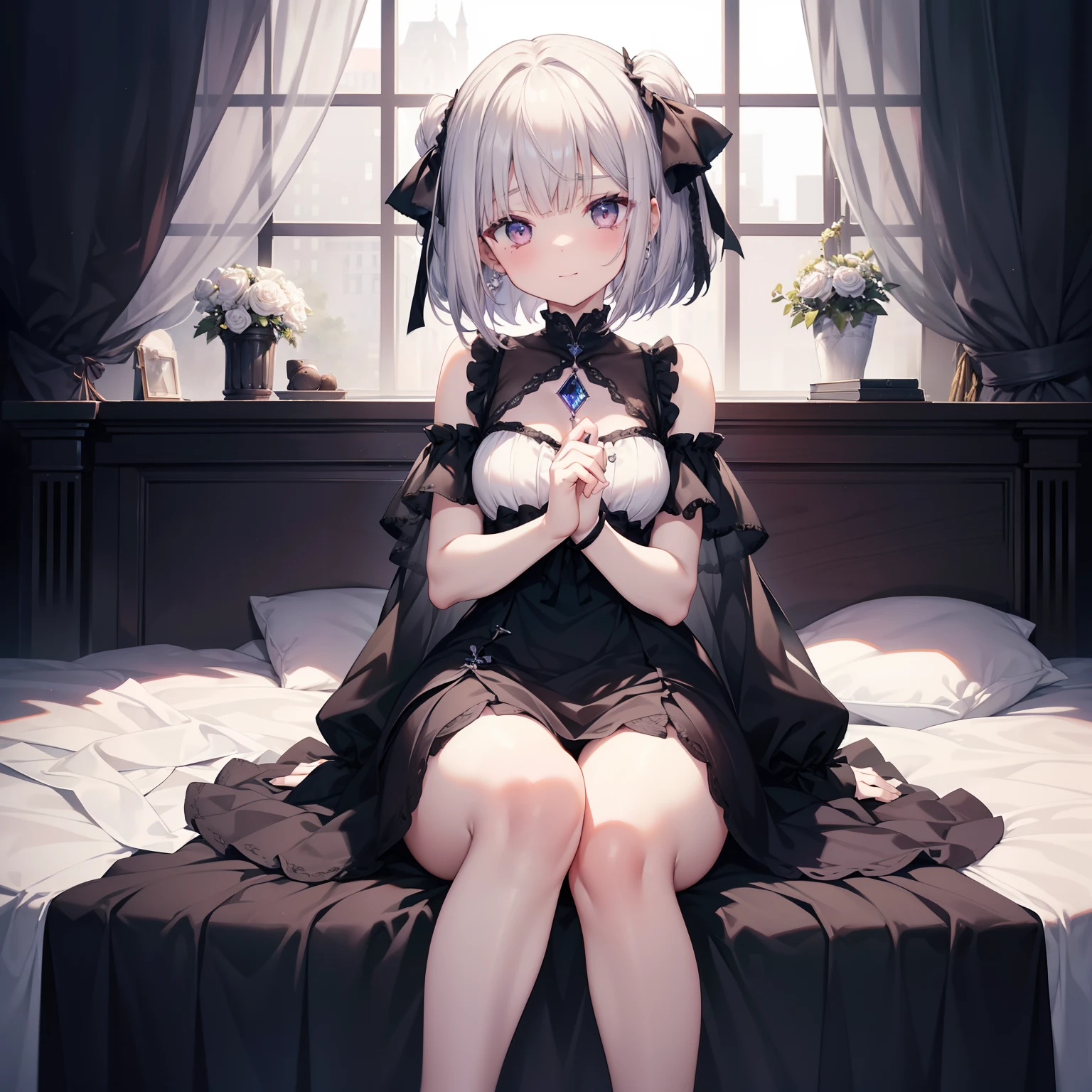 black negligee, black panties, thong, collarbone, masterpiece, best quality, high resolution, dark persona, watercolor painting theme, cum on face, cum on chest), (looking at the viewer: 1.1), wide hips, big ass, tojo koneko, yellow eyes, white hair, short hair, cat ears, pinched ears, shirt, black ribbon around the neck, erotica, legs apart, sitting on a chair
