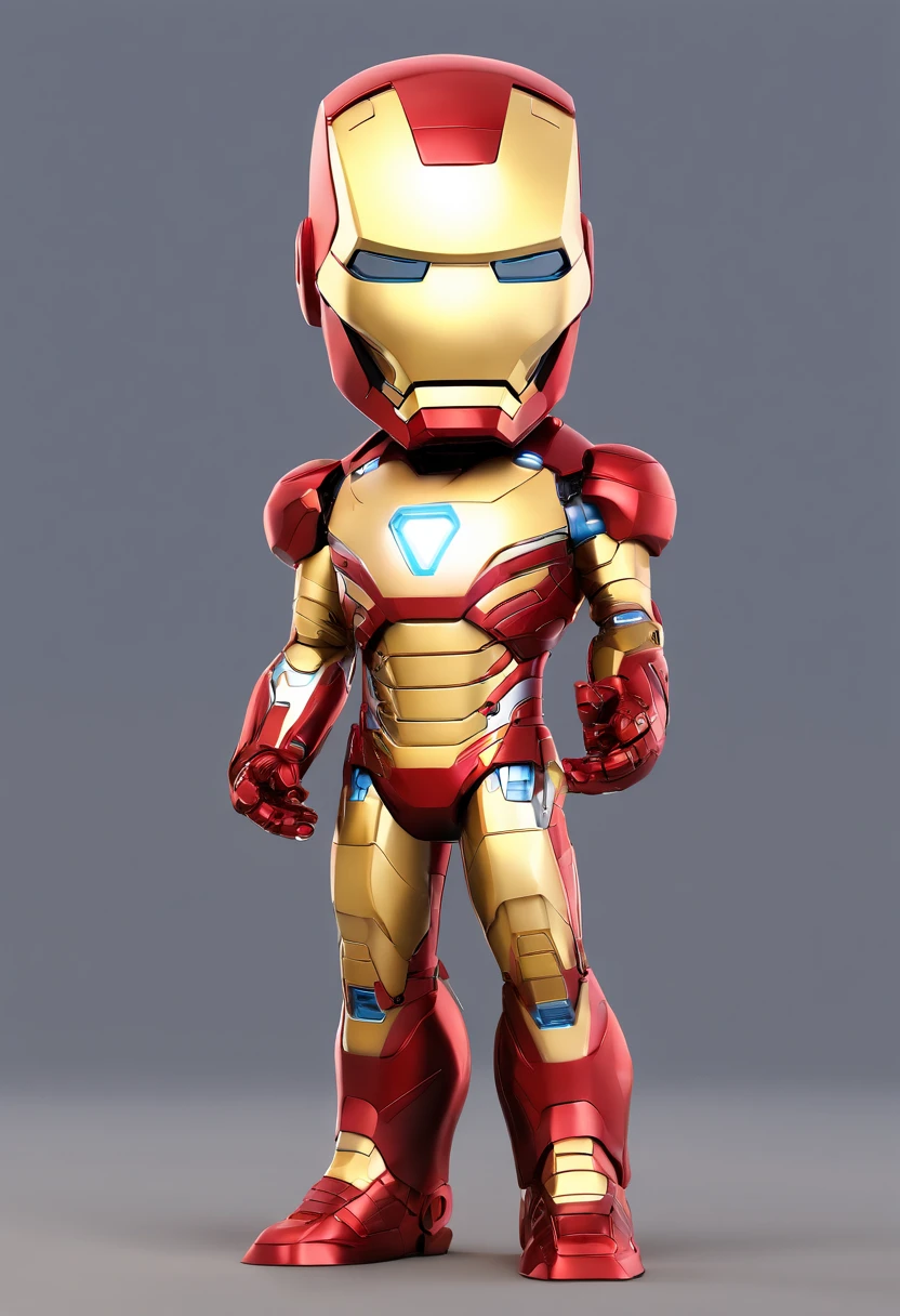 Iron man, man with glasses 38, melting hearts, Anderson Rafael, shaved hair ,cbzbb, in a realistic style, depicted as a full body chibi, creating a masterpiece, cbzbb