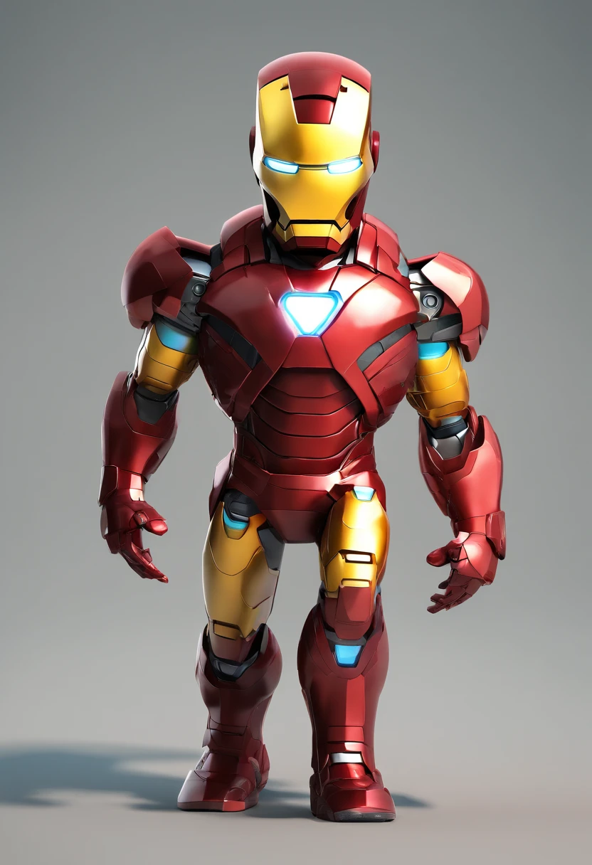 Iron man, man with glasses 38, melting hearts, Anderson Rafael, shaved hair ,cbzbb, in a realistic style, depicted as a full body chibi, creating a masterpiece, cbzbb