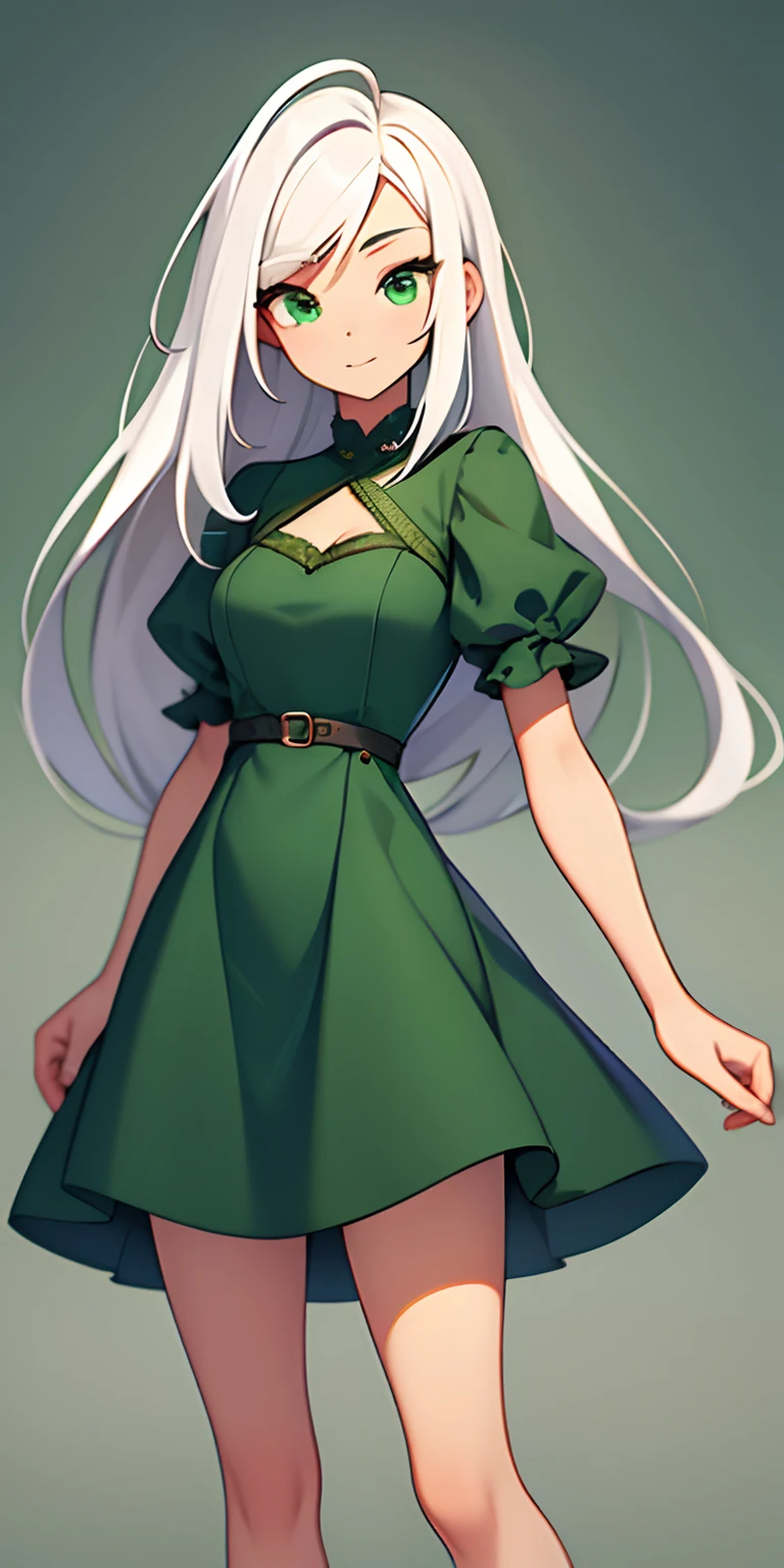 White hair, girl, green dress