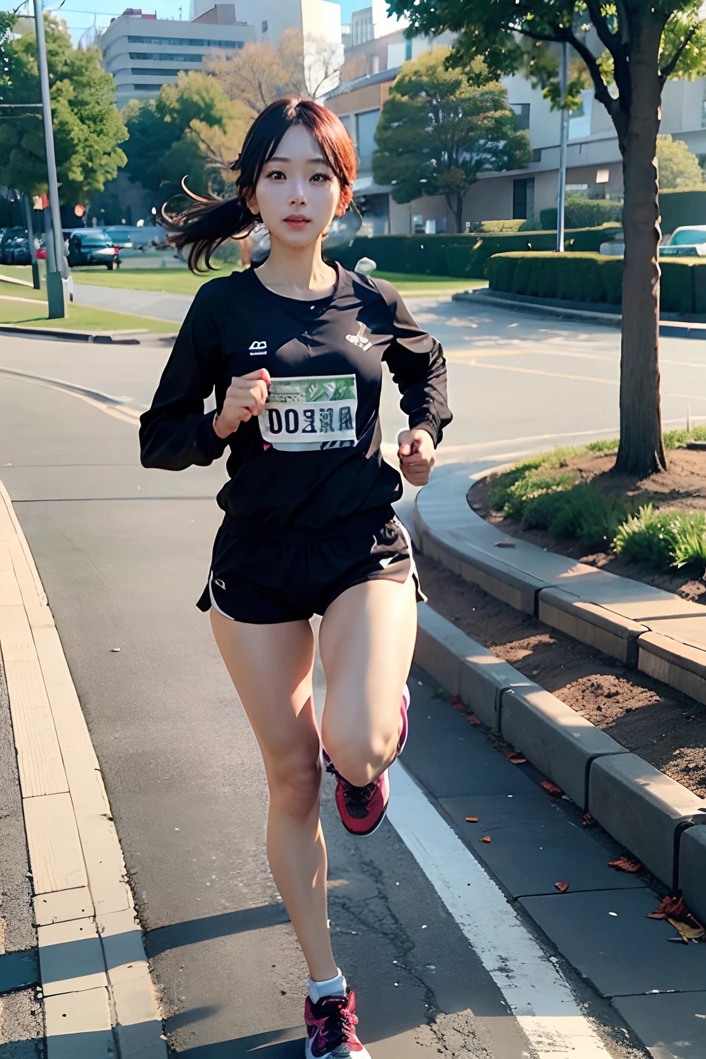 1 American girl in her 20s，Run in the park