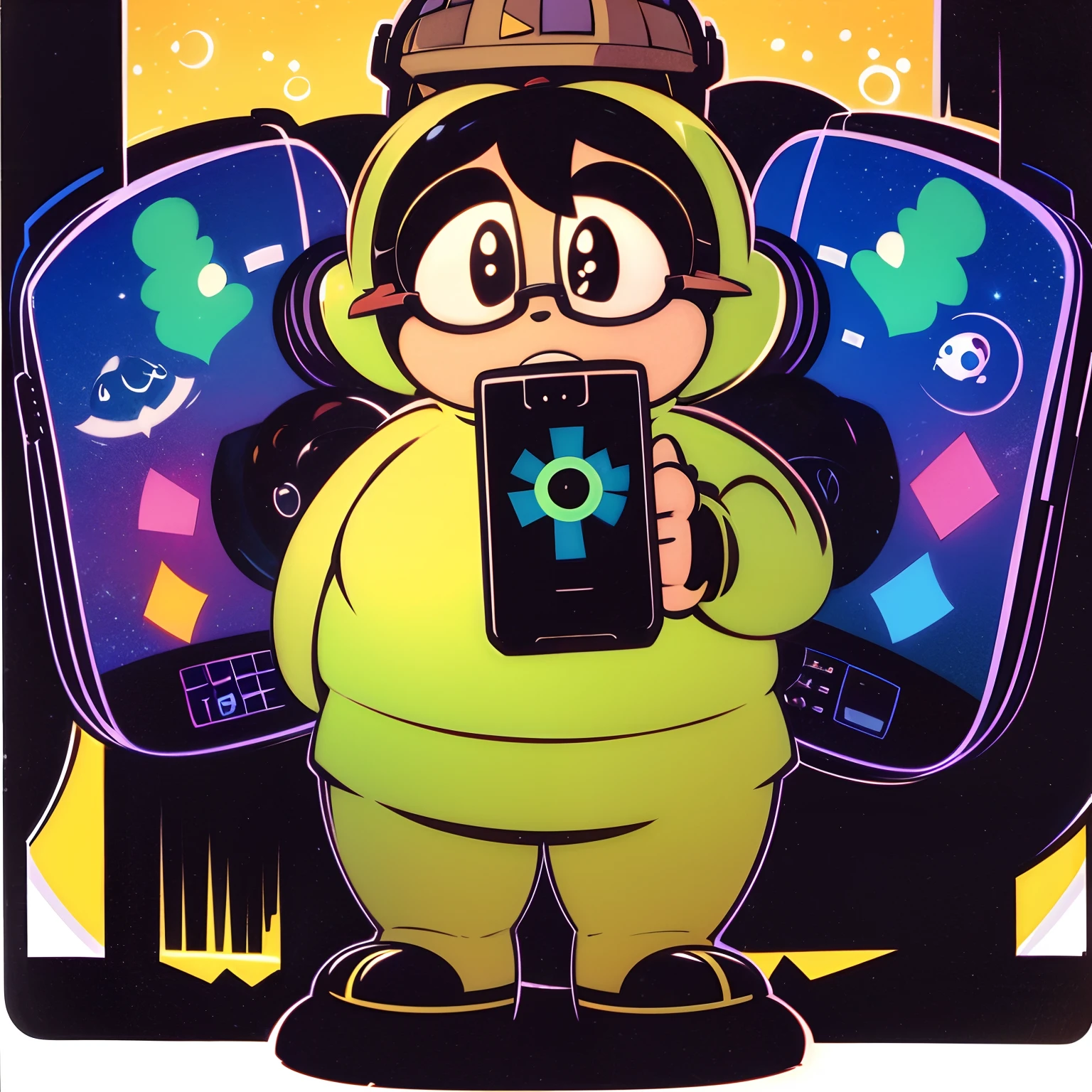 fat, wearing glasses, cute, looking at mobile phones, inch, sense of technology