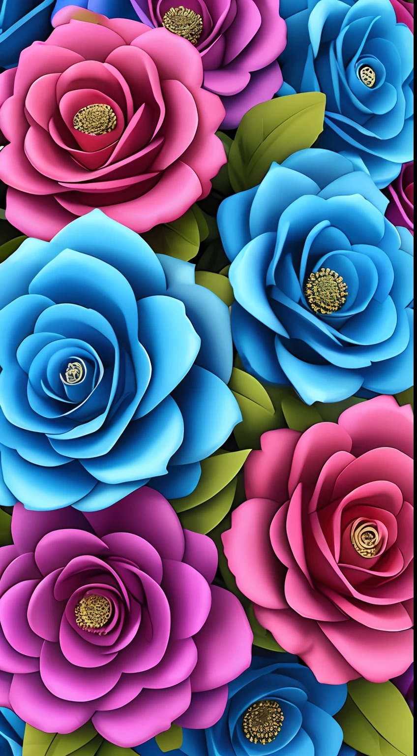 fundo floral 3d, realista, cores vibrantes, tons de rosa e azul envelhecidos --auto