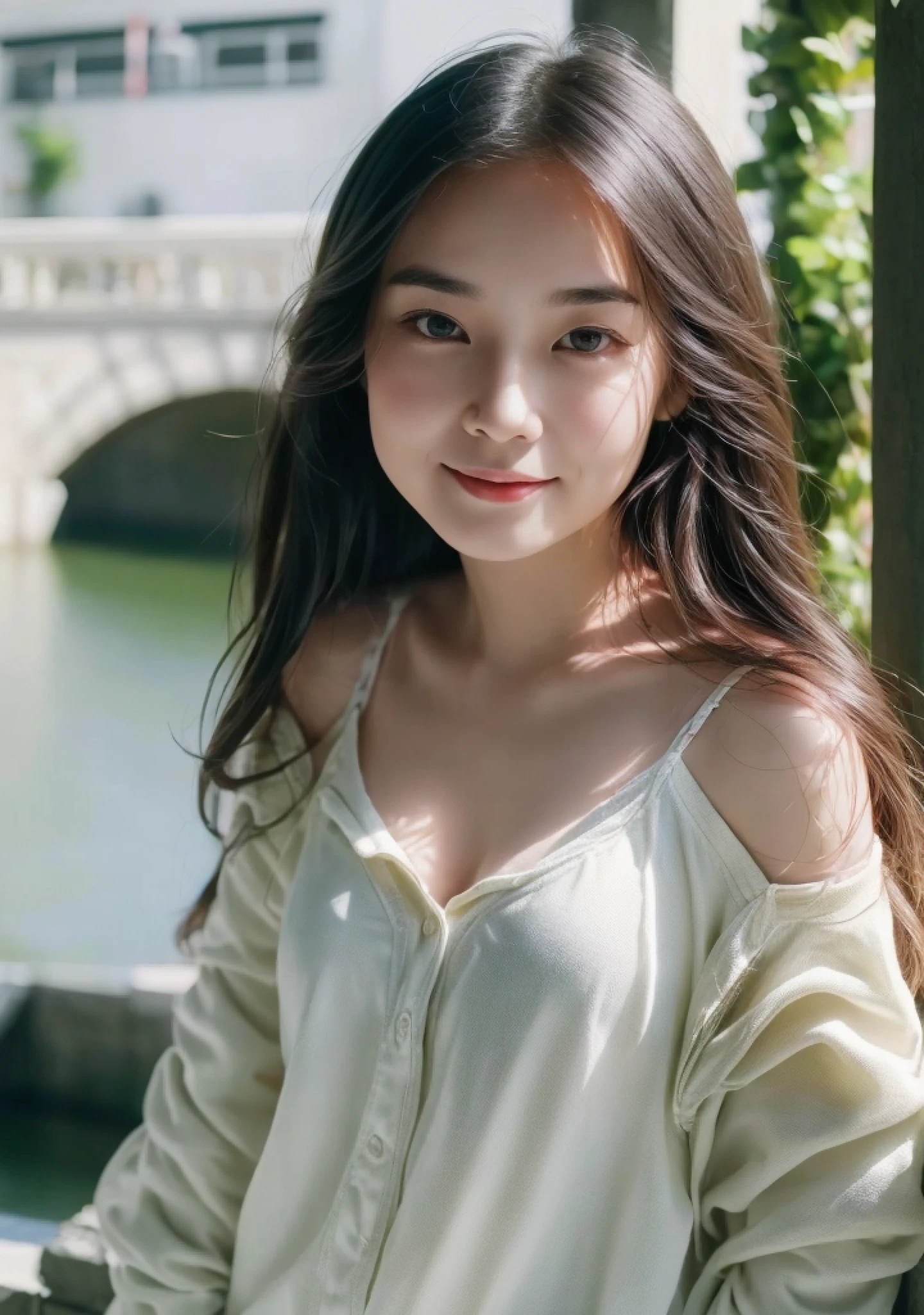 (Realistic, photo-realistic:1.37), ， huge tit， ssmile， low chest, Bare arms ,(Realistic, photo-realistic:1.37),(8K, RAW photo, Best quality, Masterpiece:1.2), Cute, Ultra-detailed,Heart-shaped pupils,Physically-based rendering, kodakvision color, shot on Arricam LT camera, Bokeh, Sharp focus, view the viewer,Photorealistic,Realistic, Solo, Photorealistic, Best quality,Extremely detailed face,Wear less clothing