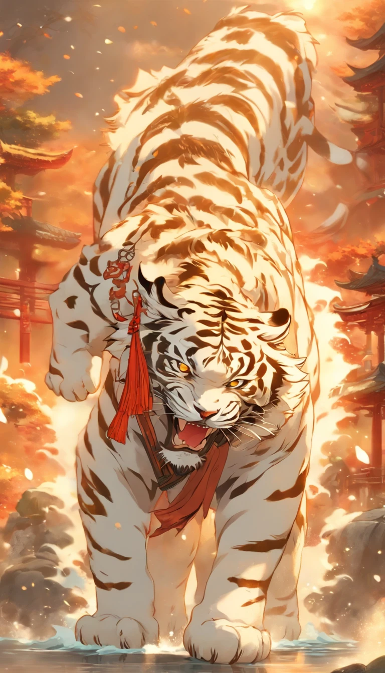 China-style,中景 the scene is,The Taoist priest stood in front of the roaring giant white tiger,White tiger,Stretch your hands,Long messy hair,Glow effects,Hyper-realistic,Ultra photo realsisim,Chinese black and white ink style,white colors,Decolorization,Smudge,ink,8K,super-fine,high qulity,OC renderer
