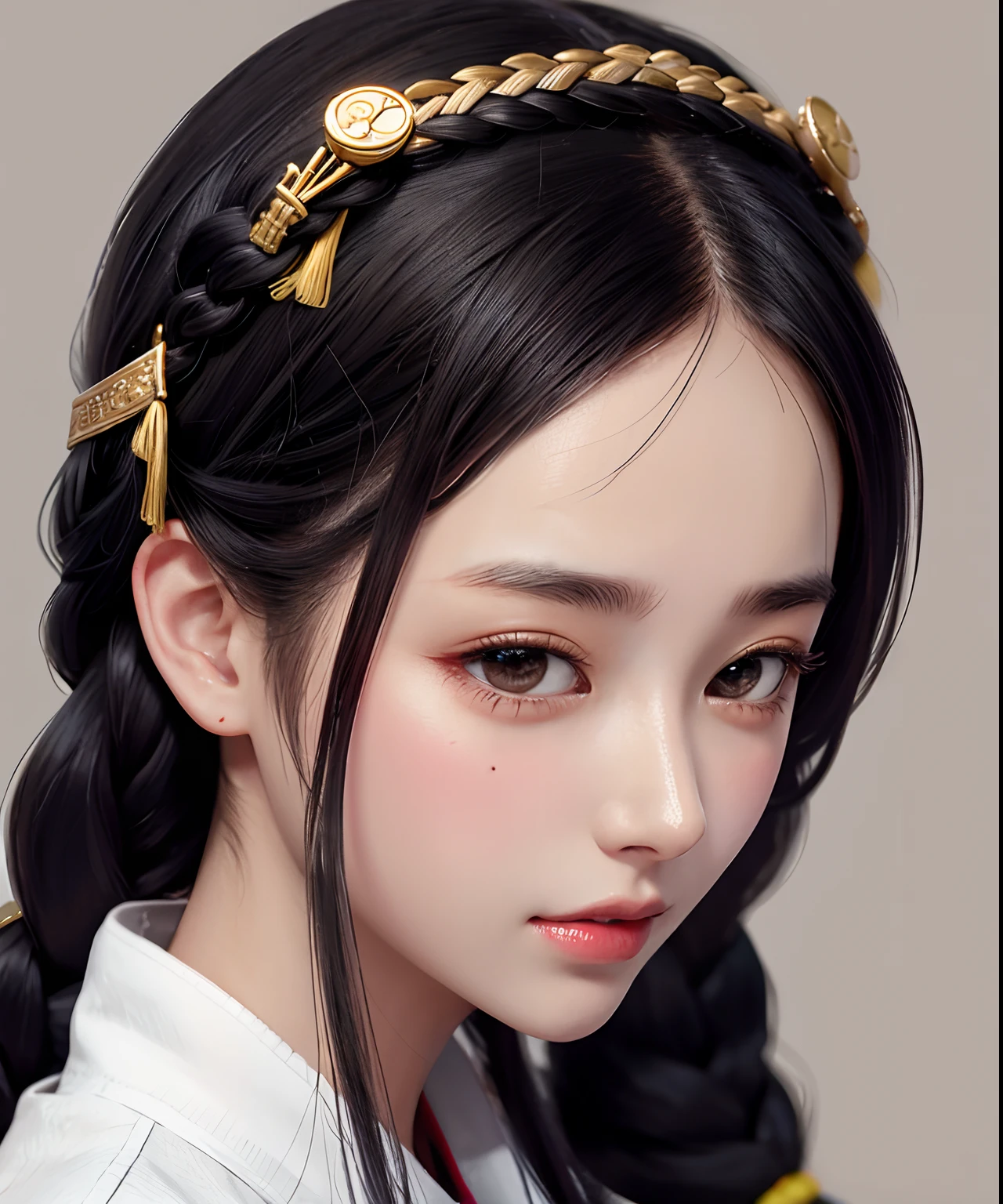 Close-up of woman with two braids, Close-up by Liu Yifei