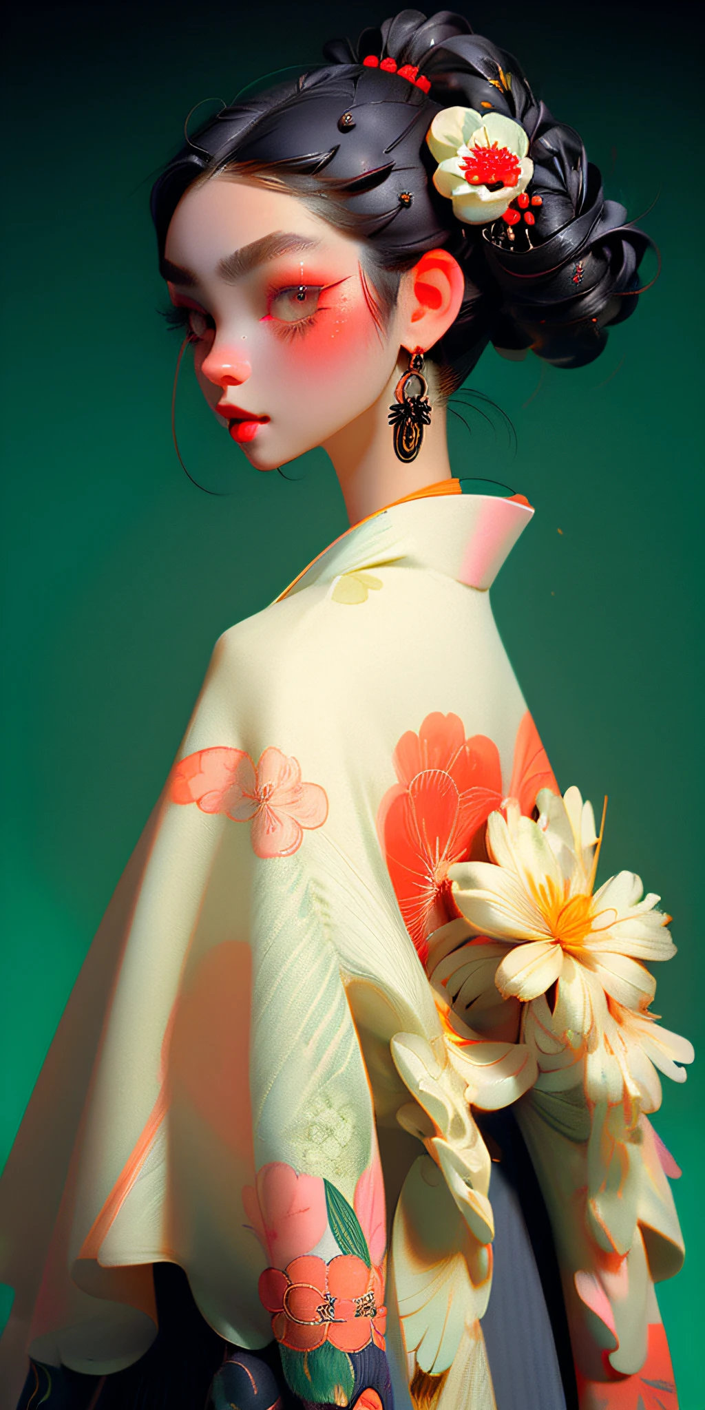 (masterpiece, best quality), 1girl, kimono, upper body, makeup, hair ornament, black hair,
