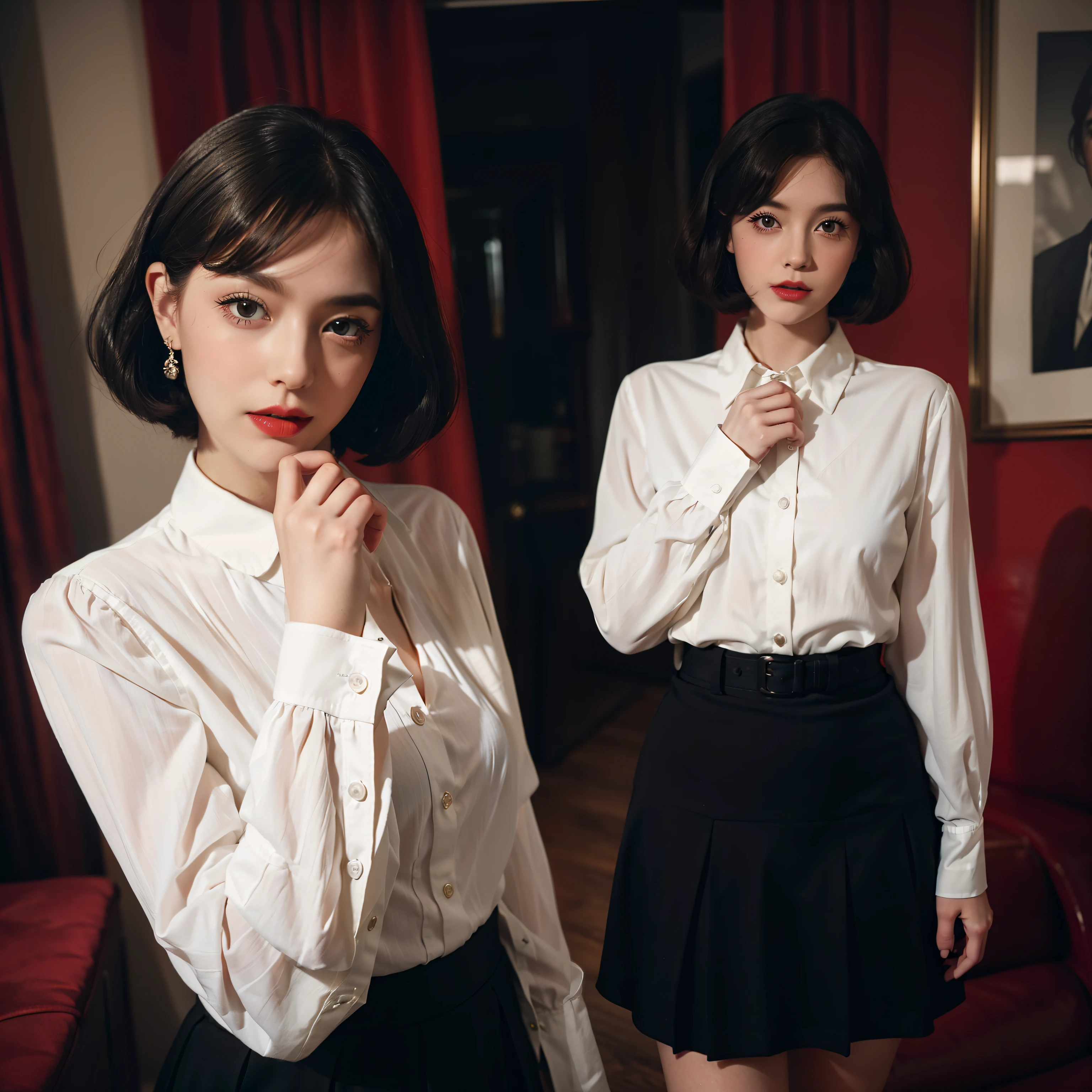 Mallory Malone's costume description is very detailed and、、、、Features a unique and interesting style. In a white long-sleeved blouse of your choice、A fitted black knee-length skirt with red accents creates a striking visual contrast. The addition of a black heel with ankle strap is、Adds a classy touch to the look. Apart from clothes, Vintage 1950s Bob Hairstyles、Adds a retro and timeless element to Mallory Malone's style. This type of hairstyle is、Known for its neat and short appearance, Typically、Jaw length with both ends turned inward. This hairstyle selection is、Add a vintage touch to the look、Complements Mallory's overall style. Makeup also plays an important role in the appearance of Mallory Malone. Although there are no specific details about makeup mentioned in the description, It is possible to imagine that she may be rocking a 1950s-inspired look.Happy.