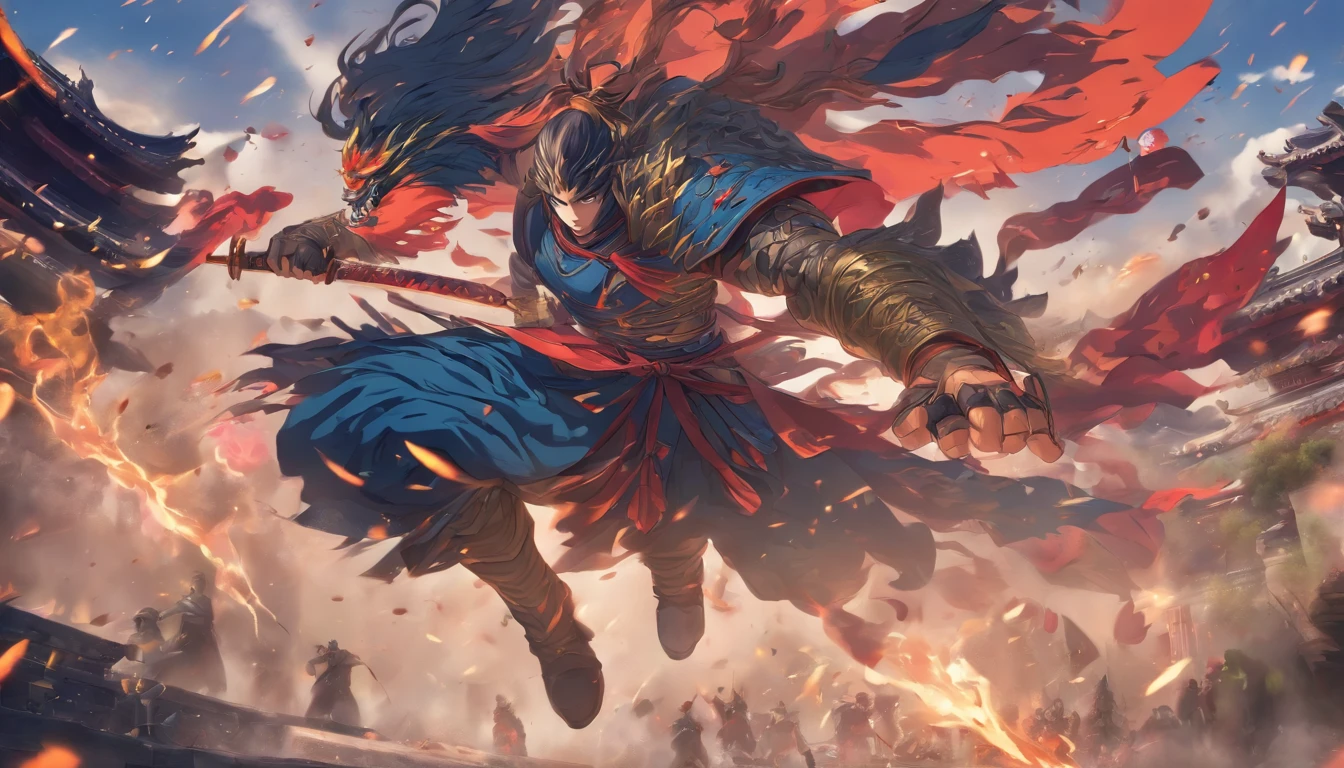 中景 the scene is，Chinese ink style，Smudge，Female general，Wielding an oversized combat knife is one person tall，Dark，Flowing and chic，Ancient armor，Combat boots，（Full body like：1.5），Chang'an Avenue，ventania，8K，（（super-fine）），Hyper-realistic，（（（OC renderer）））