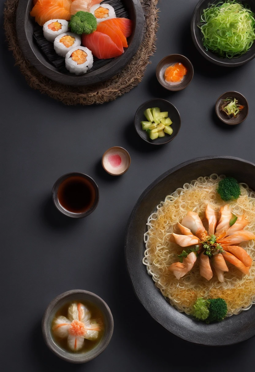 Japanese food, Cinematic, Professional Photography, Studio Lighting, Studio Background, advertising photography, Intricate details, ultra-detailliert, A hyper-realistic, 8K UHD