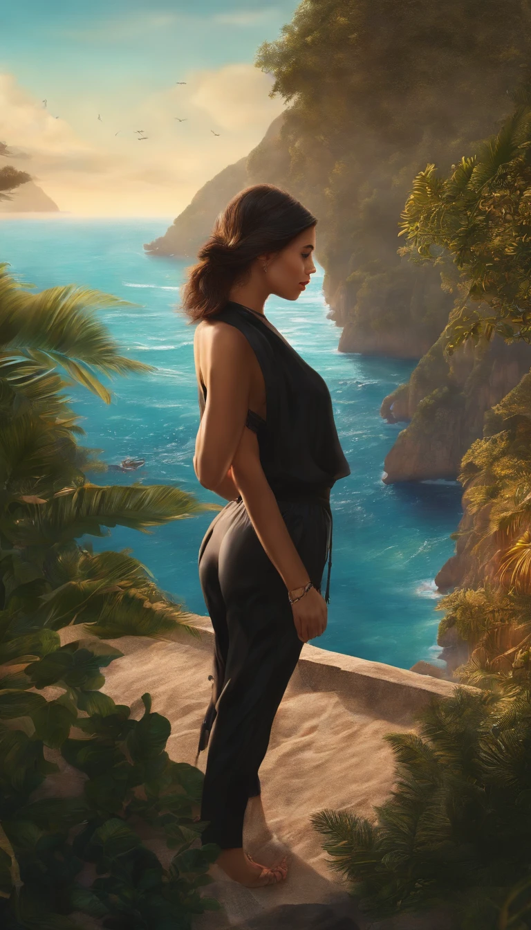 (((backview))), 1 menina, Beautiful girl with cat head and ear , (cabelo bonito Loose Bob), (usando um capuz cropped preto, agasalho cropped com capuz preto, Capri sweatpants:1.5), (Hands in pockets:1.5), (costas tonificada:1.3), (aegyo sal:1.2), (nuca detalhado), fundo imersivo, Volumetric mist, global ilumination, (hair fluttering), natural lightting, , (fotorrealismo:1.5), (fotorrealista:1.4), (8k, foto RAW, obra-prima), foto colorida RAW de alto detalhe, realista, (mais alta qualidade), (melhor sombra), (best illustration), ultra high-resolution, highly detailed CG unified 8K wallpapers, physics based rendering, realista, realismo, alto contraste, hiper-realismo, lente f1.6, cores ricas, textura realista hiper-realista, cinestill 800) Pintura de um grupo de golfinhos nadando no mar colorido, Look up at the composition,sky whales, inspirado em Cyril Rolando, dreamy psychedelic anime, fundo colorido do filme anime, a beautiful artwork illustration, autor:It's the Tao, arte conceitual colorida, Makoto Shinkai Cirilo Rolando, ao estilo de Cyril Rolando, Baleia voadora, Aquarela HD 8k, aquarela altamente detalhada 8 K,Octano,fim,Realistic,8k,Estilo Shinkai Makoto( Reasonable design, linhas claras, alta nitidez,best quality, Very detailed, masutepiece, Efeito de luz do filme, 4k )