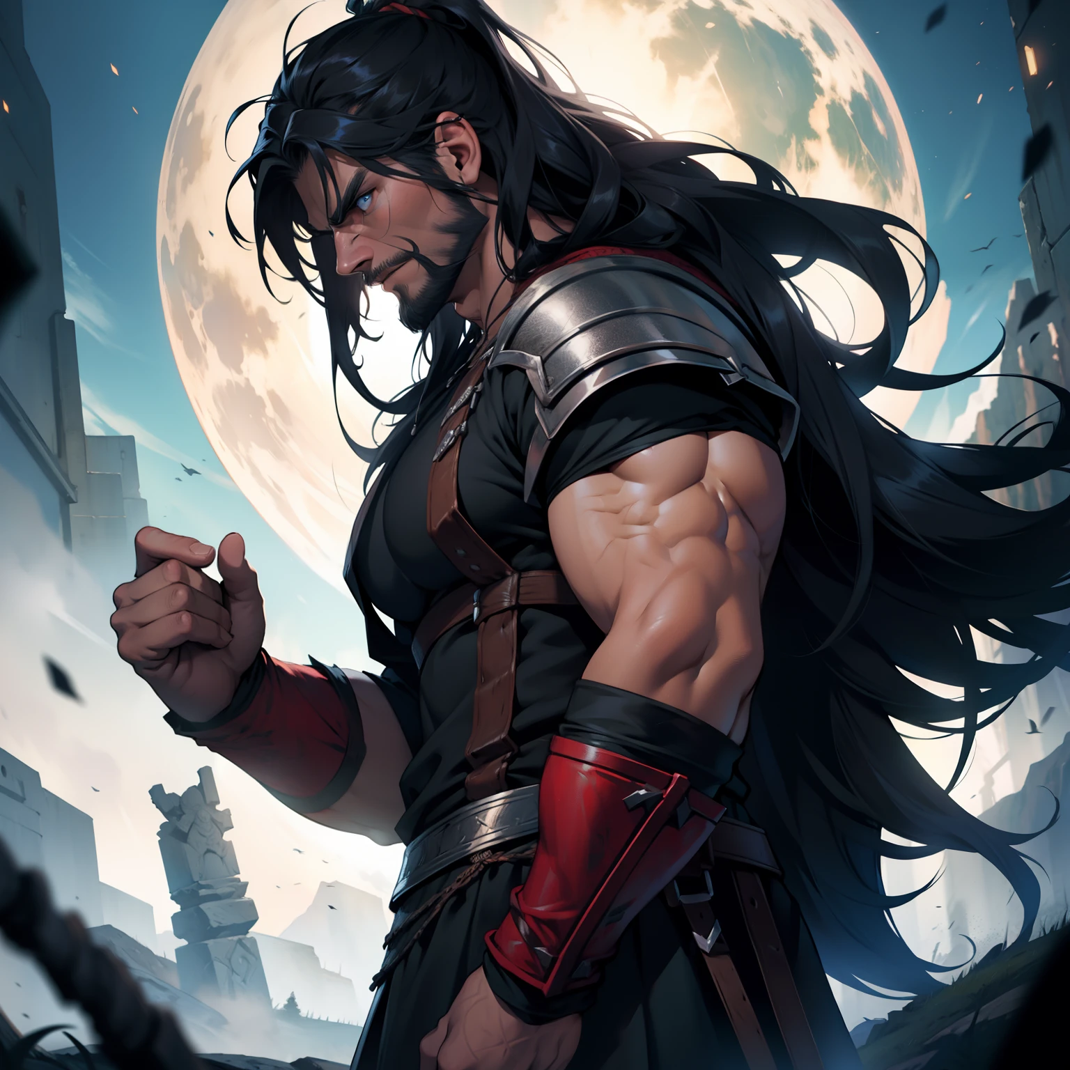Berserker Viking Man. Dark Long Hair. Beautiful Hair.