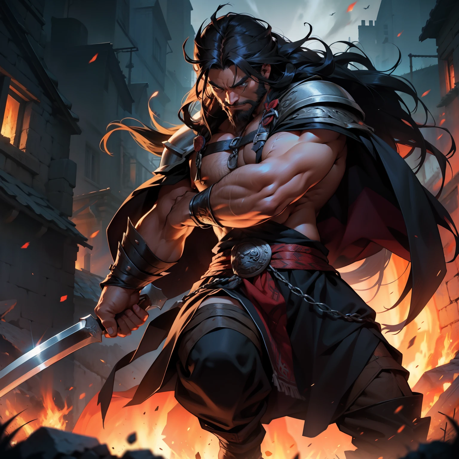 Berserker Viking Man. Dark Hair. Very Long Hair. Beautiful Hair.