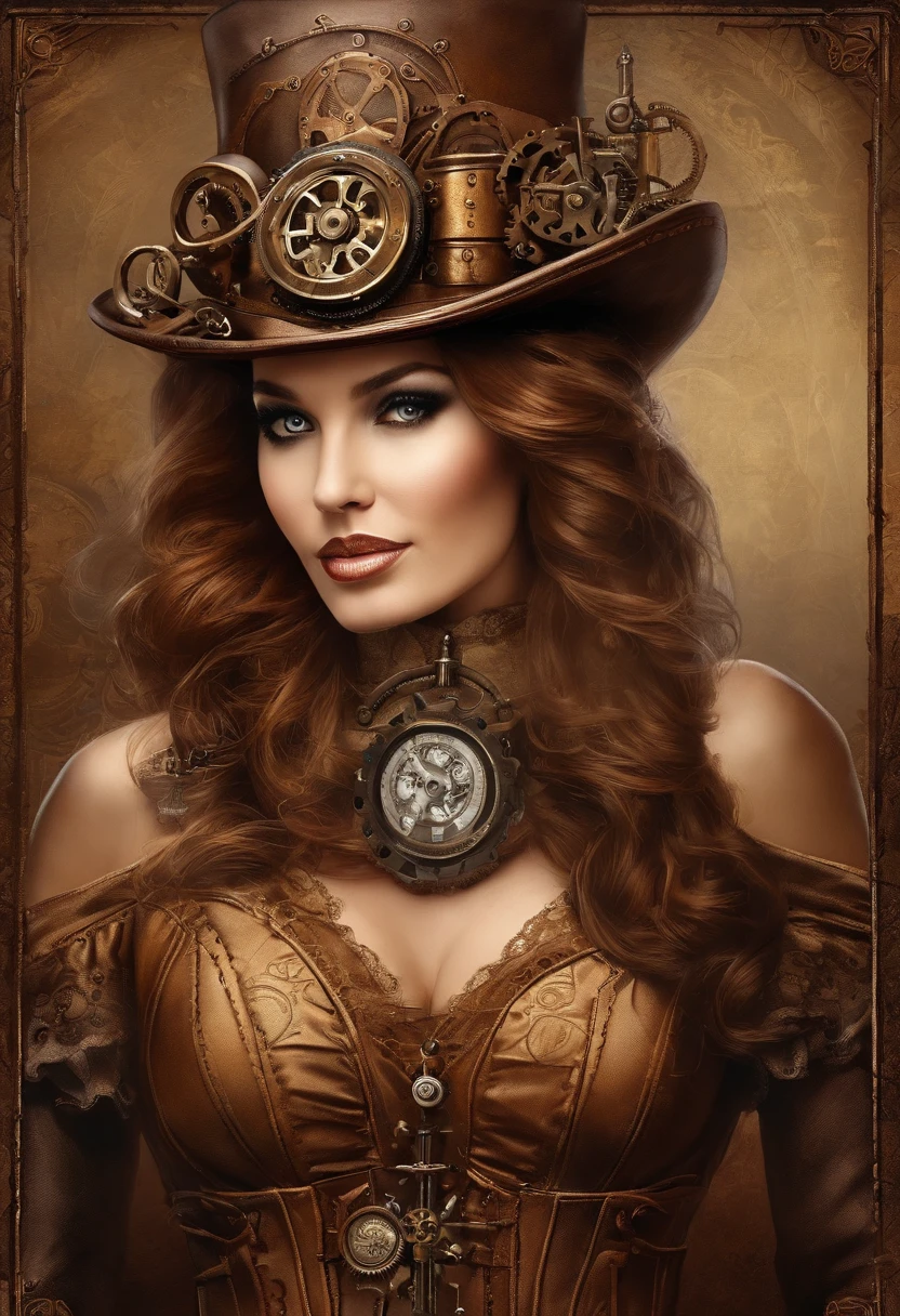 There was a man in a steampunk hat，Woman with a gun., steampunk girl, wearing steampunk attire, Teenage inventor steampunk, (steampunc), ( steampunc ), In steampunk style, steampunc, steampunk fiction, steampunk aesthetic, Beautiful steampunk goddess, steampunk beautiful anime woman, steampunc, Fantasia steampunk, estilo de fantasia steampunk, Steampunk art, steampunk digital art, Steampunk clothing