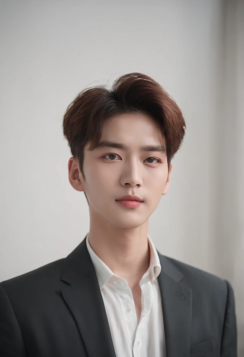 um homem com um colar e uma blusa, Standing facing min, de um fundo branco, Cai Xukun, Yanjun Chengt, , ele tem cabelos castanhos curtos e cacheados, Inspirado em Jeonseok Lee, he has an elongated head shape, XQC, com o mesmo penteado, solid background